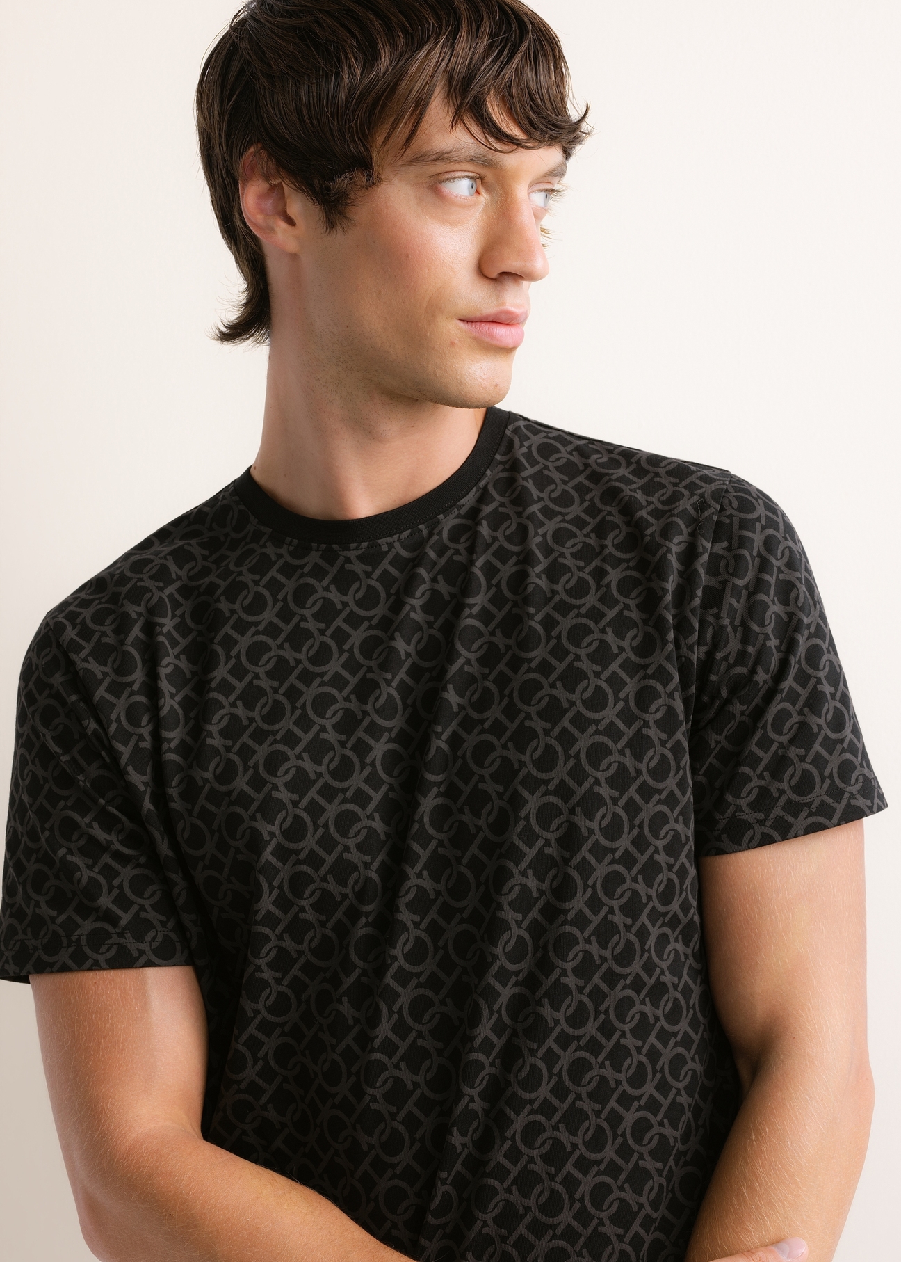 Pánske bavlnené tričko s monogramom TSHMT-0163-99(Z26), detailný záber produktu na siluete modelky.