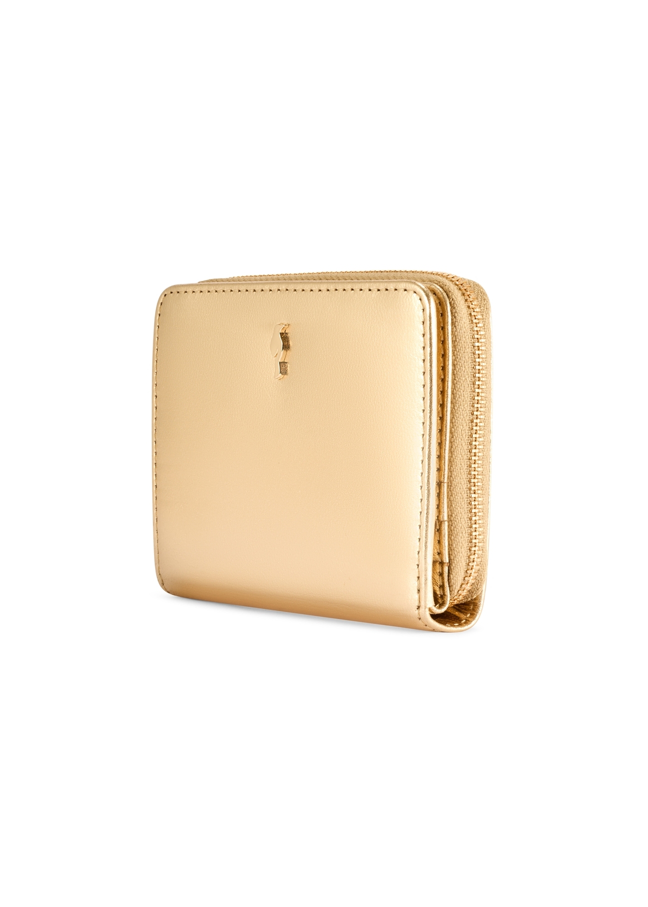 Malá dámska kožená peňaženka v zlatej farbe PORES-0960-2X(W26) - diagonálny pohľad na produkt, na bielom pozadí.