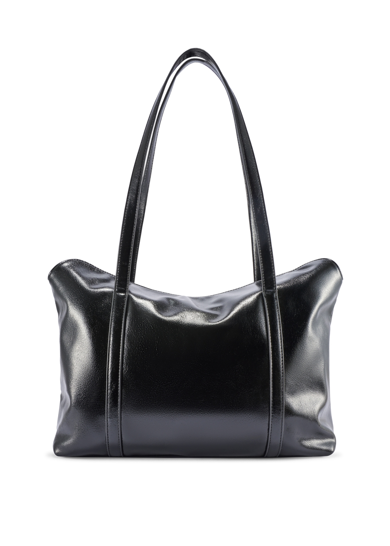 Čierna dámska nákupná taška TOREC-1206-9F(W26) - pohľad na produkt zozadu, na bielom pozadí.