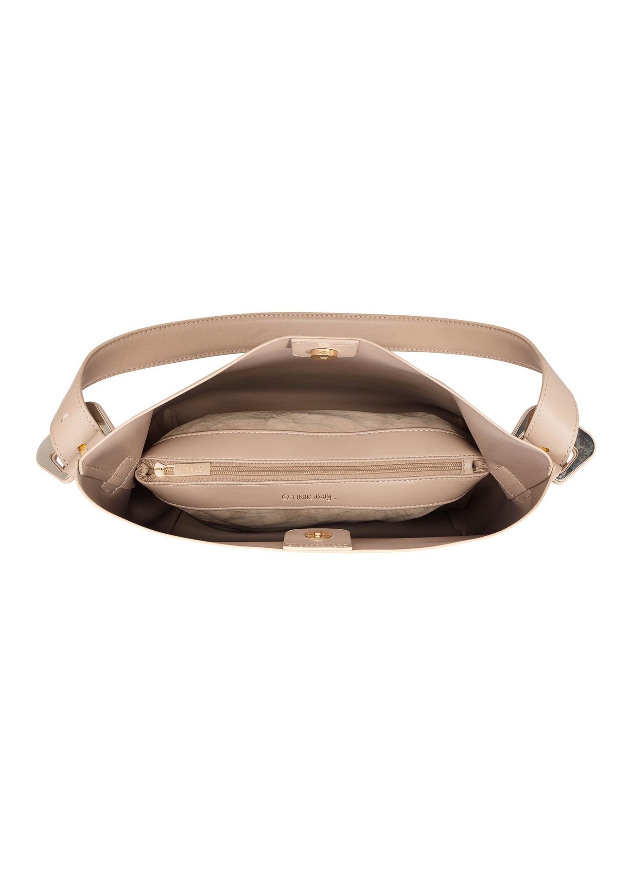 Béžová dámska nákupná taška TOREC-0903-1B(W26), pohľad na produkt vo vnútri na bielom pozadí.