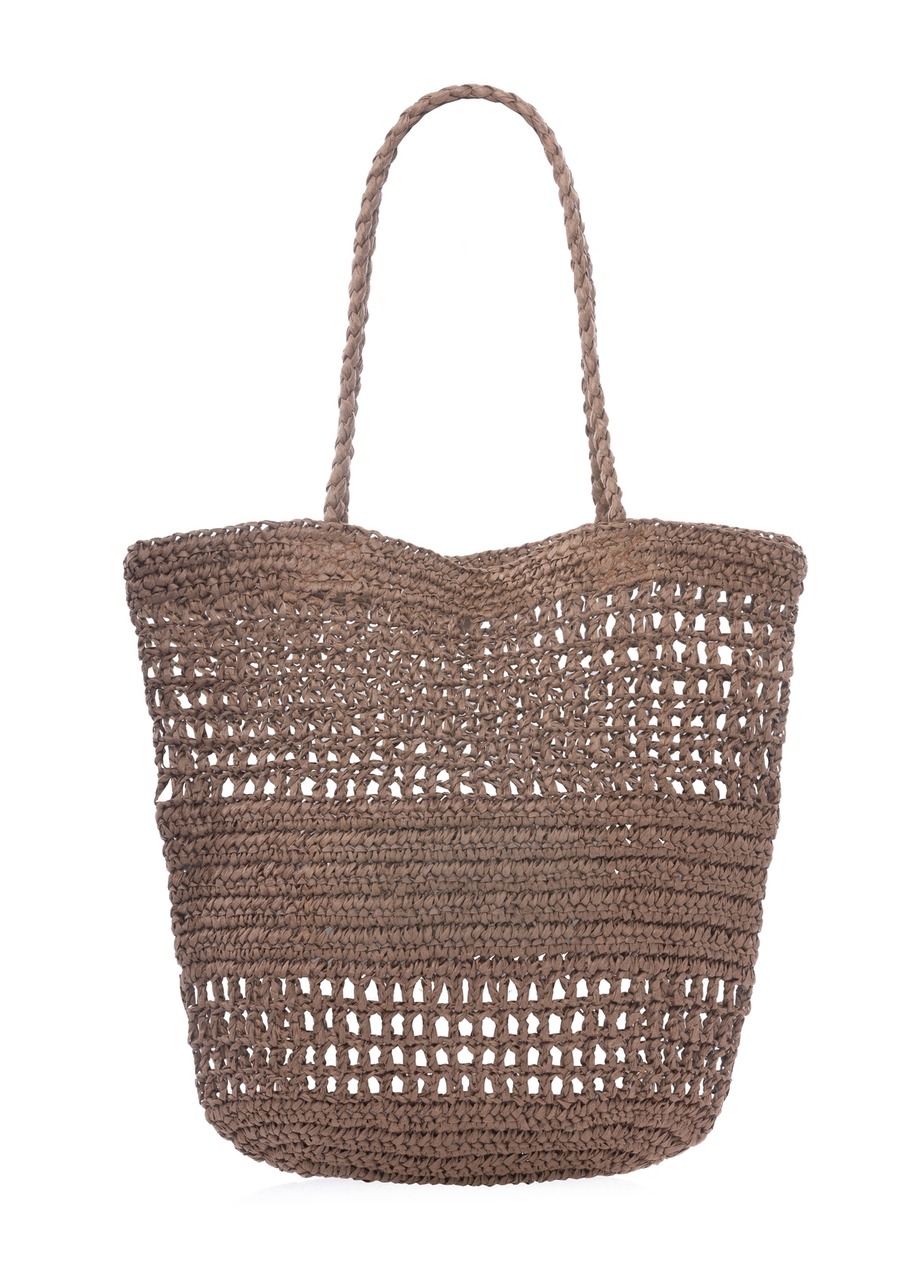 Slamovohnedá dámska nákupná taška TOREC-0924-1H(W26), pohľad na produkt zozadu na bielom pozadí.