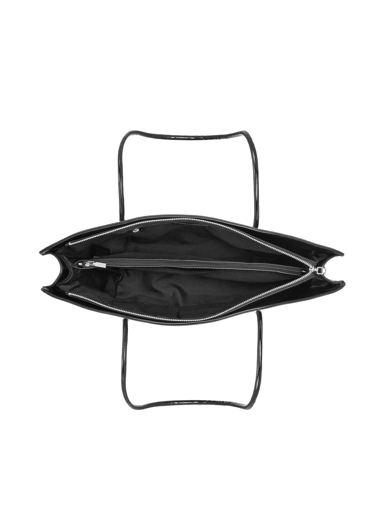 Čierna dámska kabelka cez rameno TOREC-1237-99(W26) - pohľad na produkt zhora, na bielom pozadí.