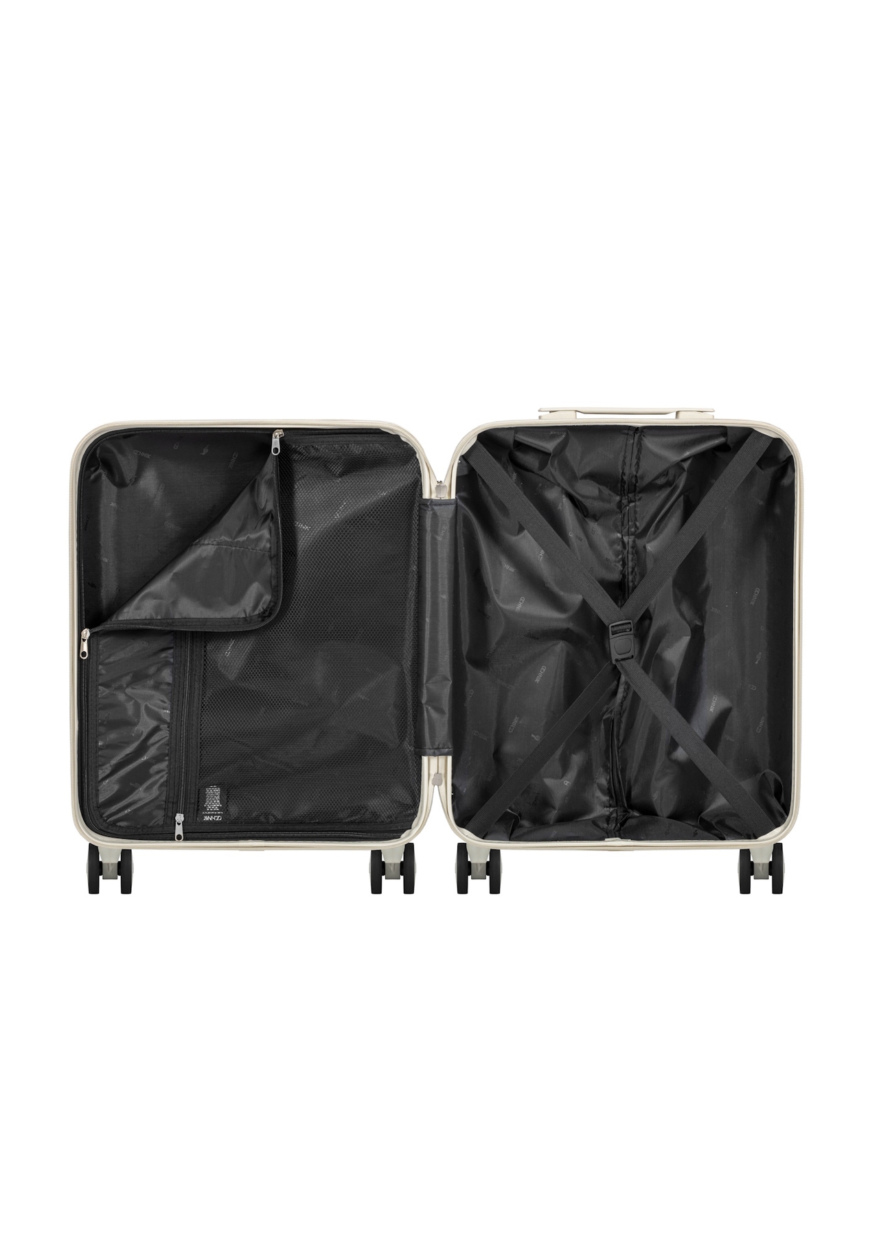 Malý bodkovaný kufor na kolieskach WALAB-0074-0P-19(W26), pohľad na produkt vo vnútri na bielom pozadí.