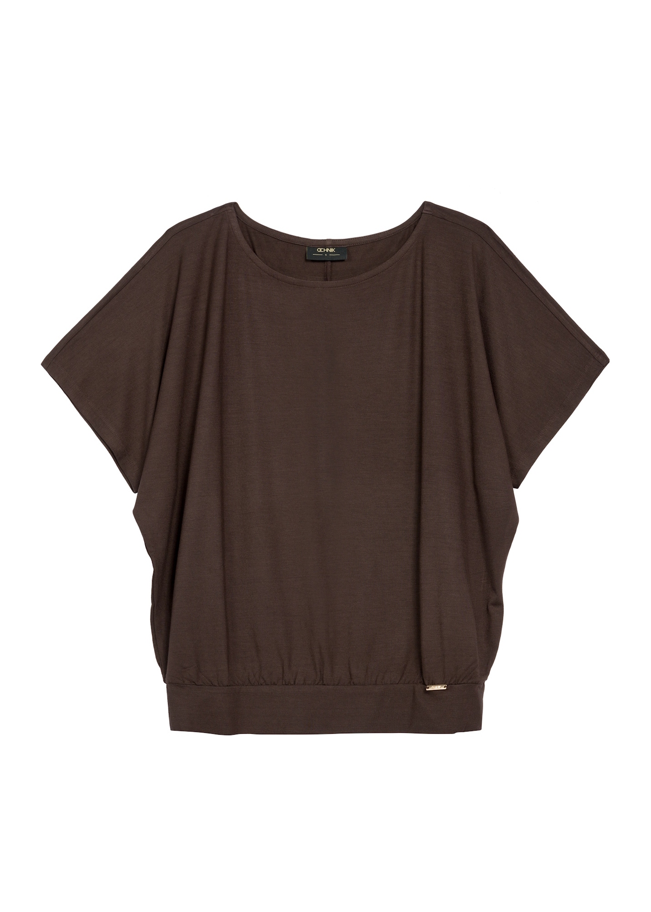 Hnedá dámska blúzka s manžetou BLUDT-0170-1I(W26), pohľad spredu na bielom pozadí.