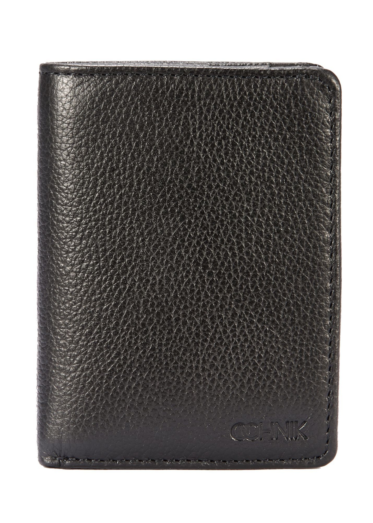 Čierna pánska kožená peňaženka PORMS-0635A-99(Z25), pohľad spredu na bielom pozadí.