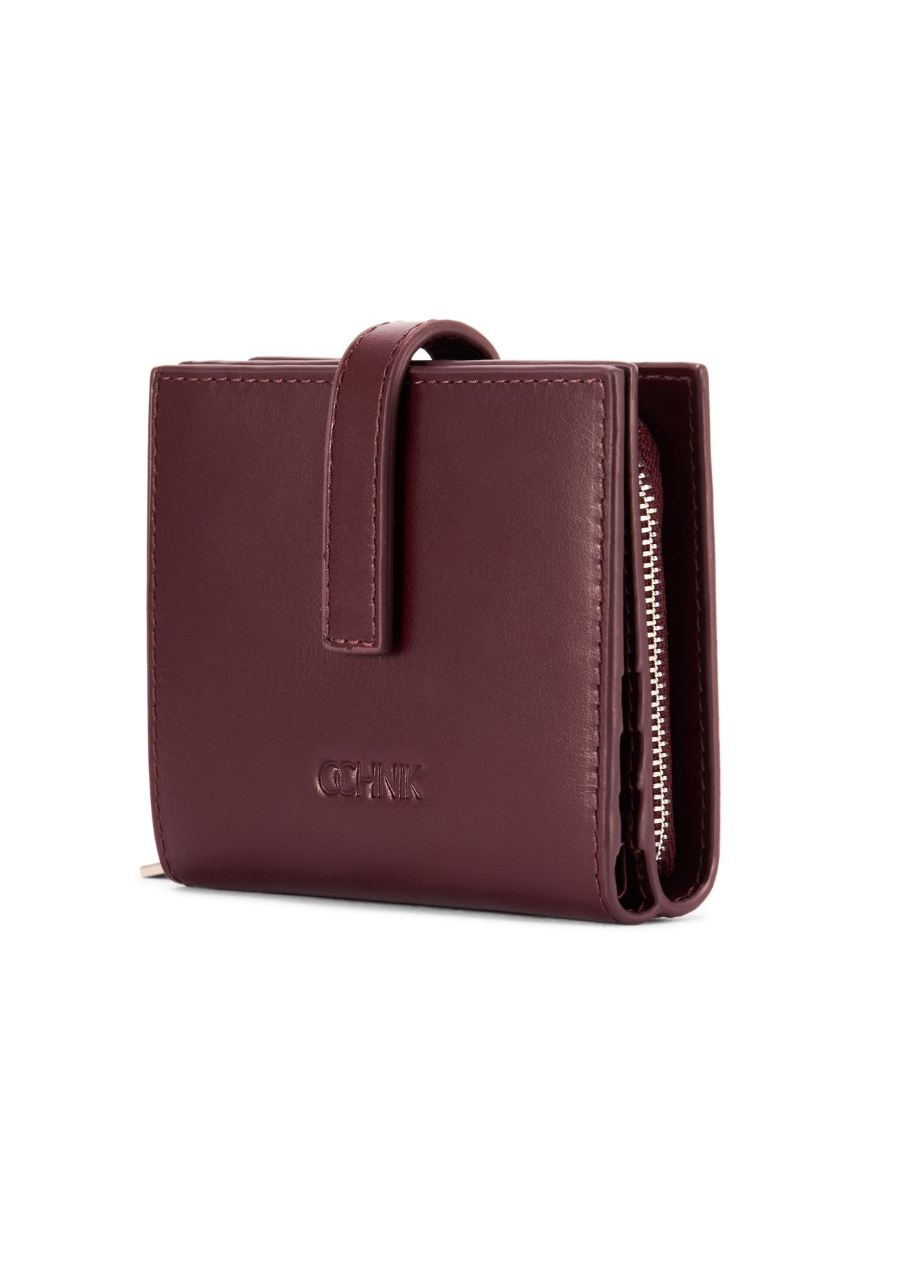 Dámska kožená peňaženka v bordovej farbe PORES-0975-49(Z25), diagonálny pohľad na produkt na bielom pozadí.
