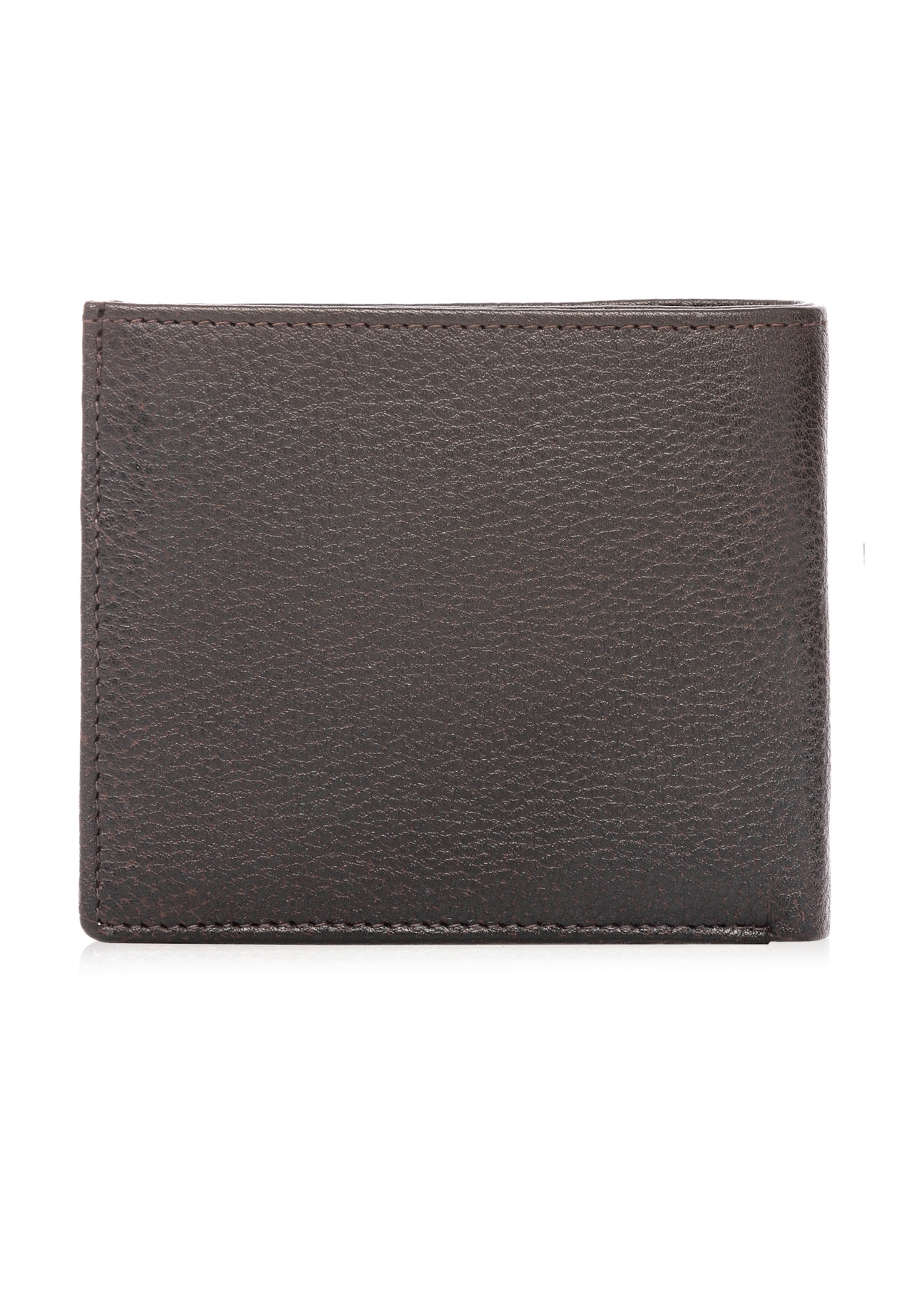 Pánska tmavohnedá kožená peňaženka PORMS-0685-1I(W26), pohľad zozadu na produkt na bielom pozadí.