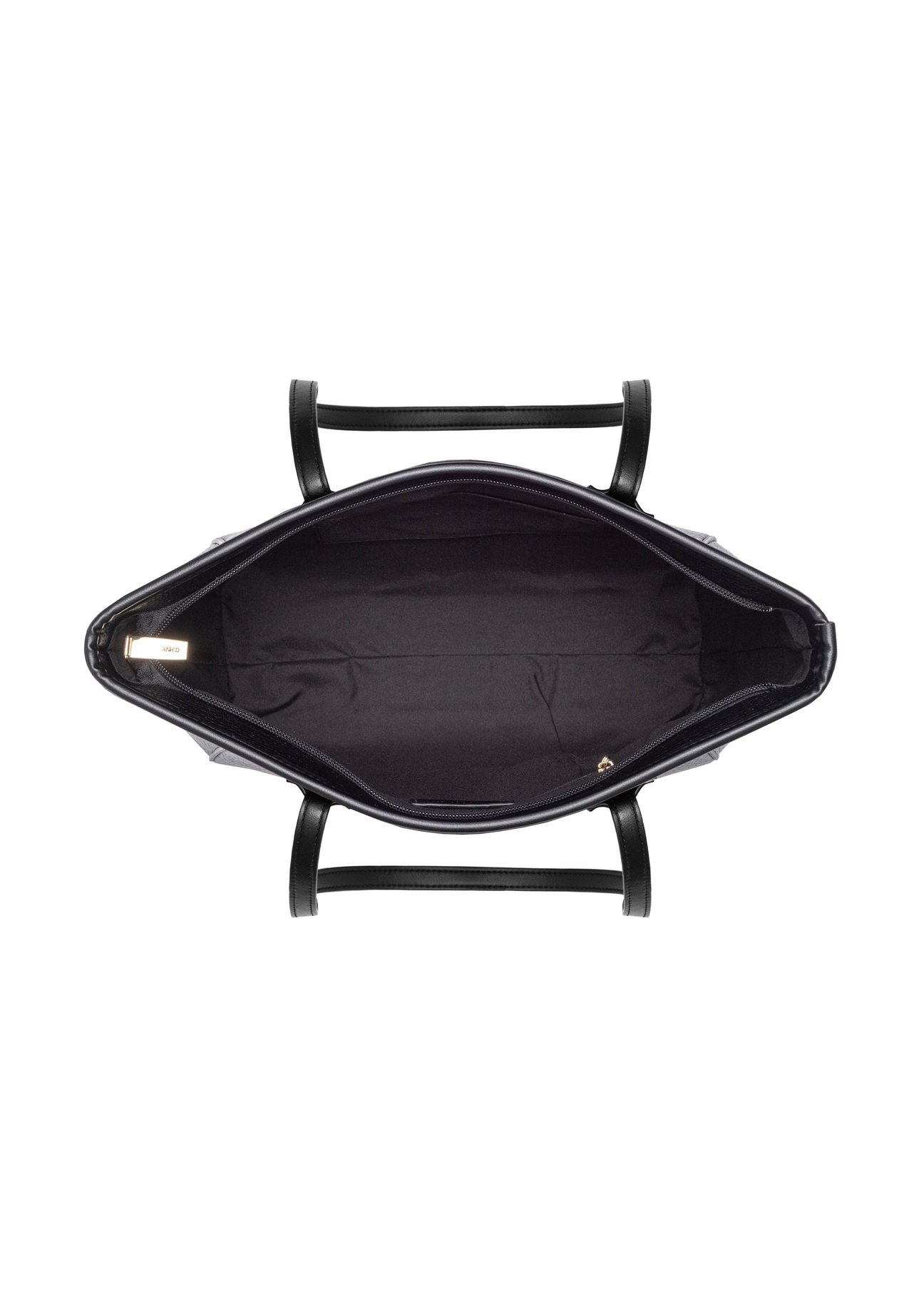 Čierna dámska nákupná taška TOREC-1162-99(W26), pohľad na produkt zhora na bielom pozadí.