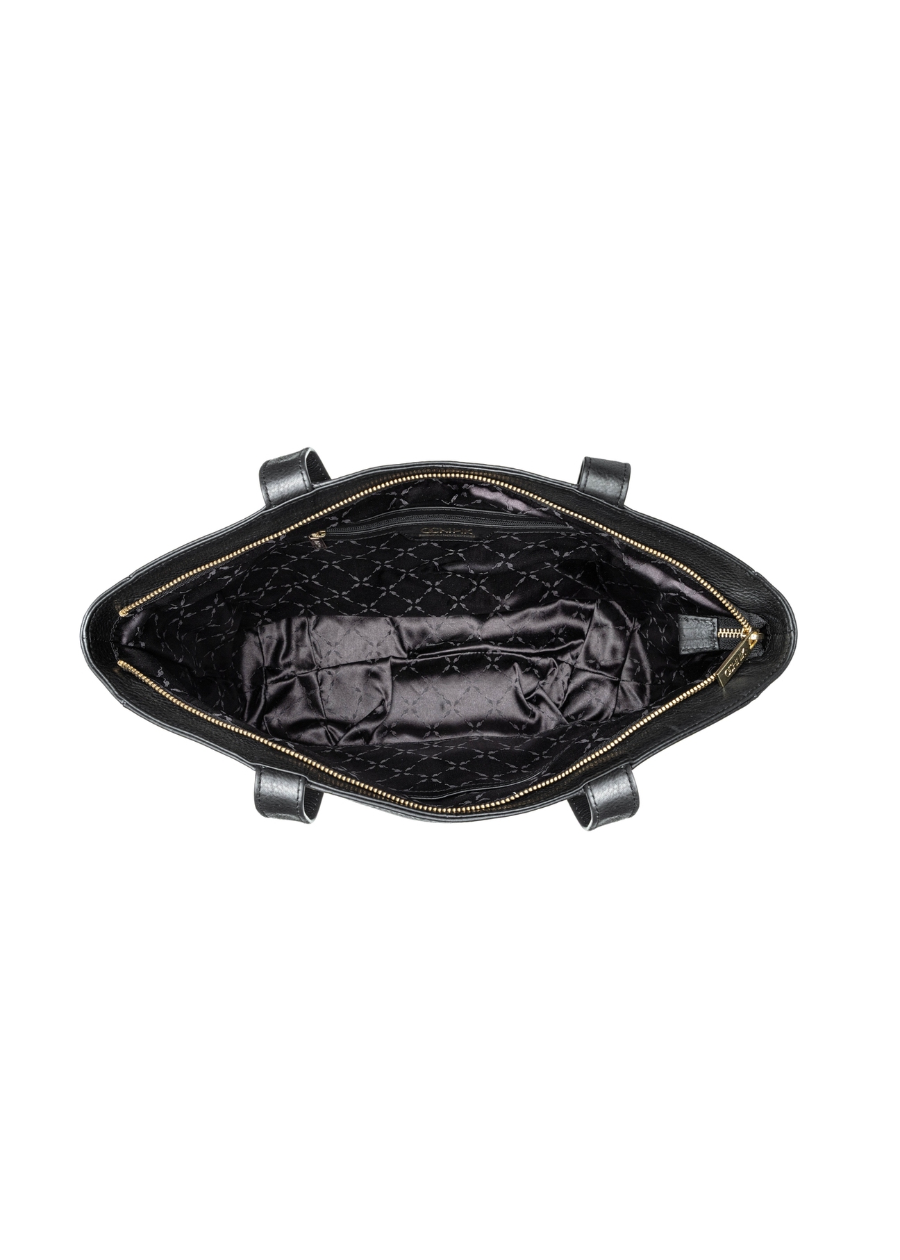 Čierna kožená dámska nákupná taška TORES-1255-99(W26) - pohľad na produkt zhora, na bielom pozadí.