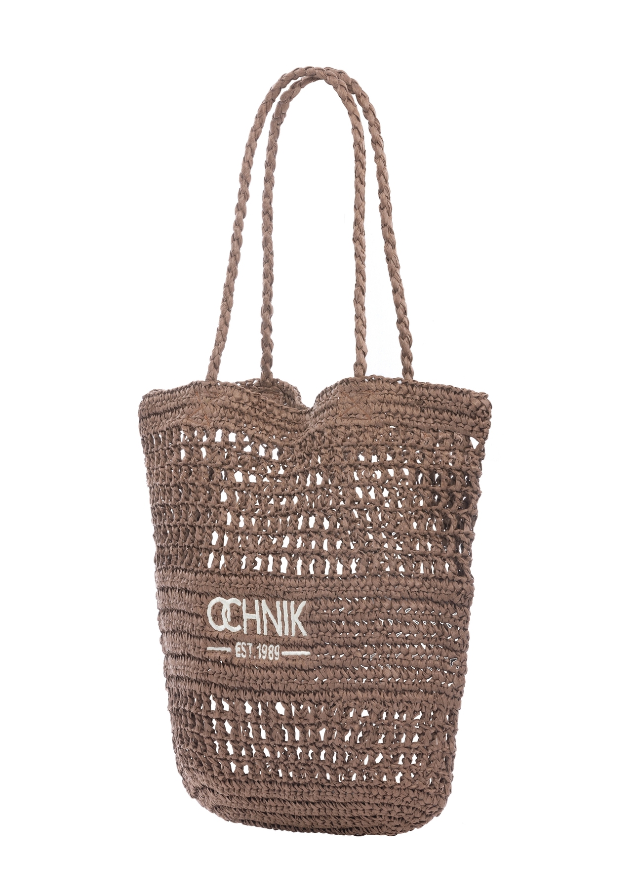 Slamovohnedá dámska nákupná taška TOREC-0924-1H(W26), diagonálny pohľad na produkt na bielom pozadí.