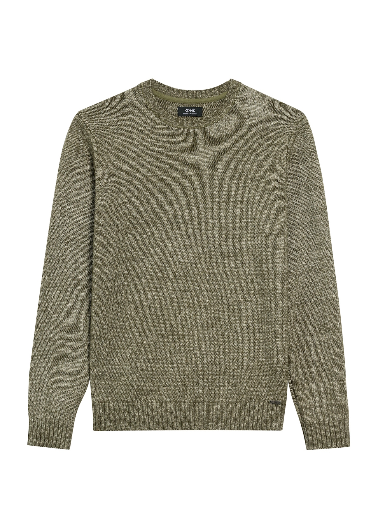 Pánsky khaki sveter SWEMT-0170-55(Z25), pohľad spredu na bielom pozadí.