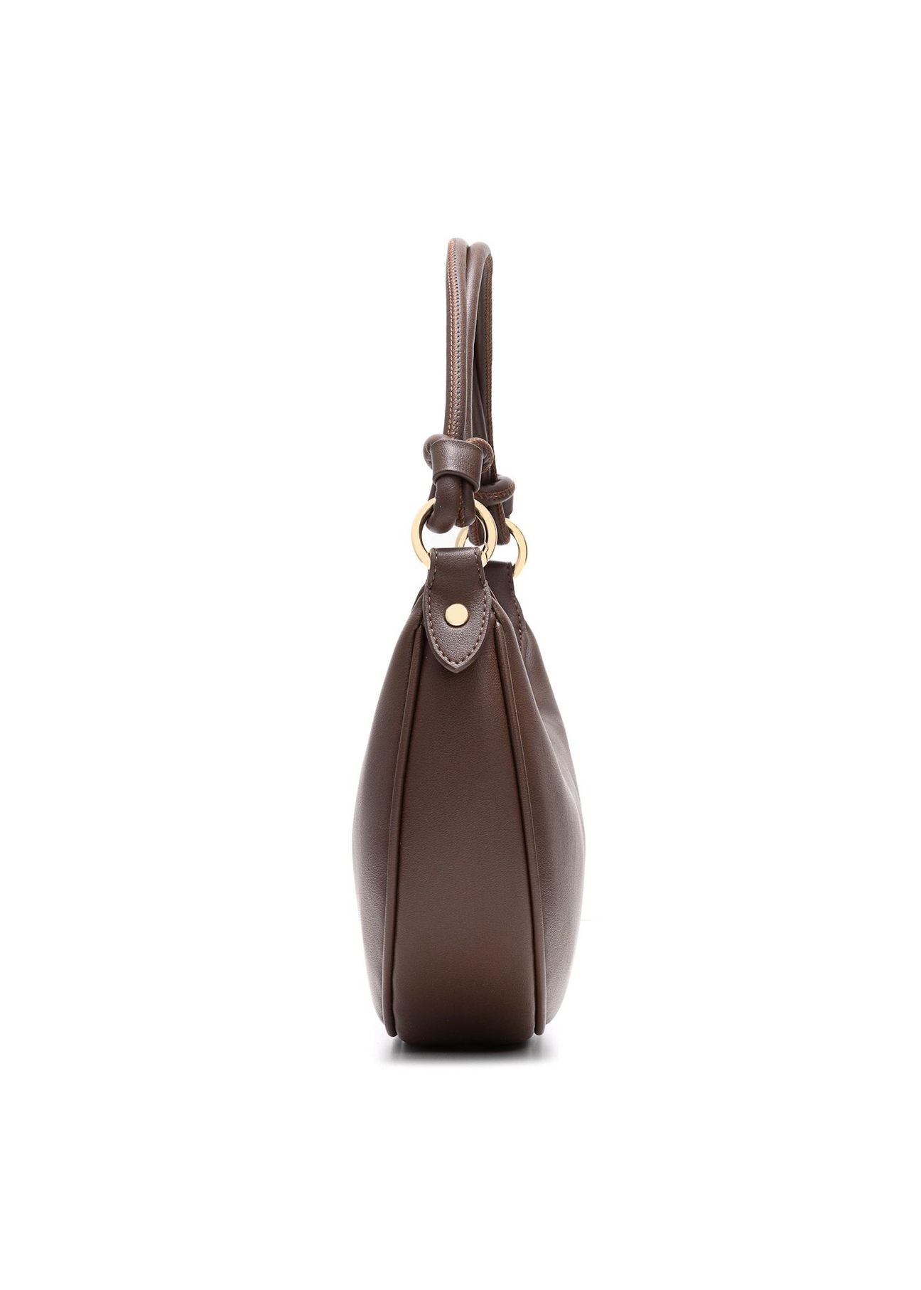 Hnedá malá dámska hobo kabelka TOREC-1097-89(Z25), bočný pohľad na produkt na bielom pozadí.