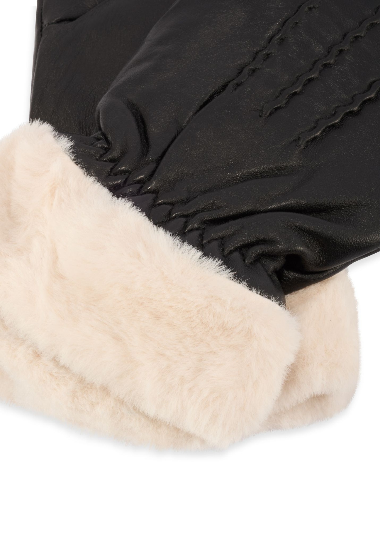 Čierne dámske kožené rukavice s kožušinou REKDS-0095-99(Z26), detailný záber produktu na bielom pozadí.