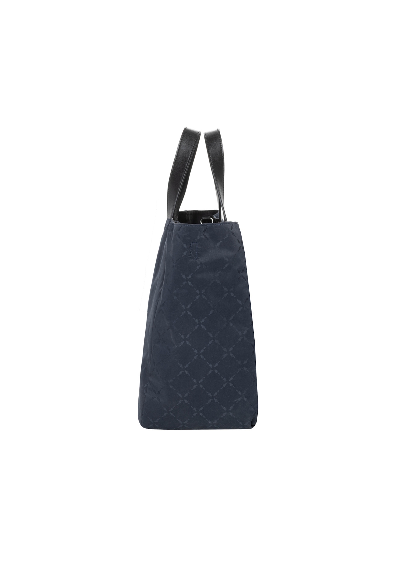 Dámska nákupná taška v tmavomodrej farbe s monogramom TOREN-0358-7E(Z26), bočný pohľad na produkt na bielom pozadí.