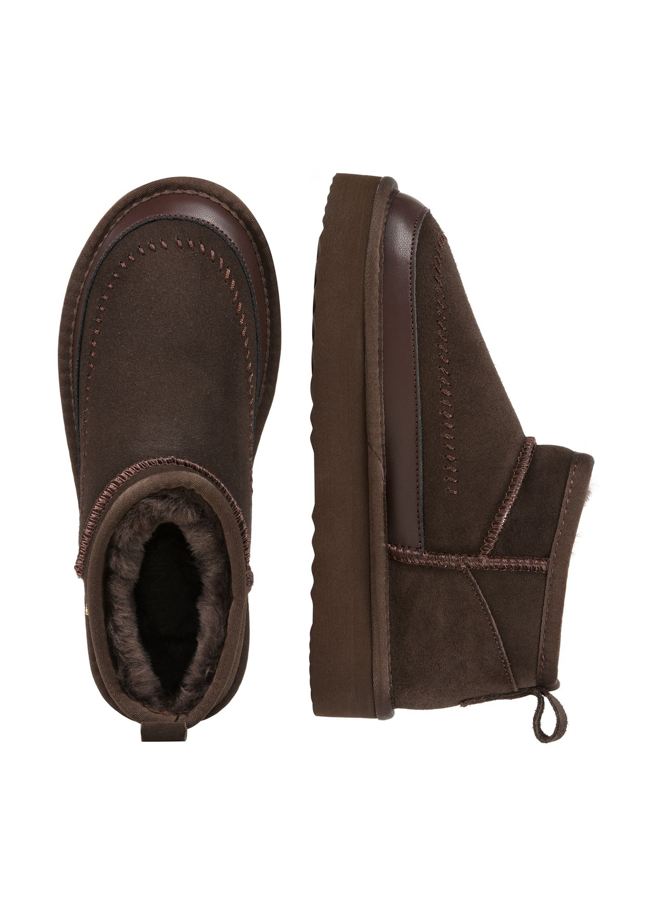 Hnedé dámske snehule BUTYD-1220-89(Z25) - pohľad na produkt zhora na bielom pozadí.