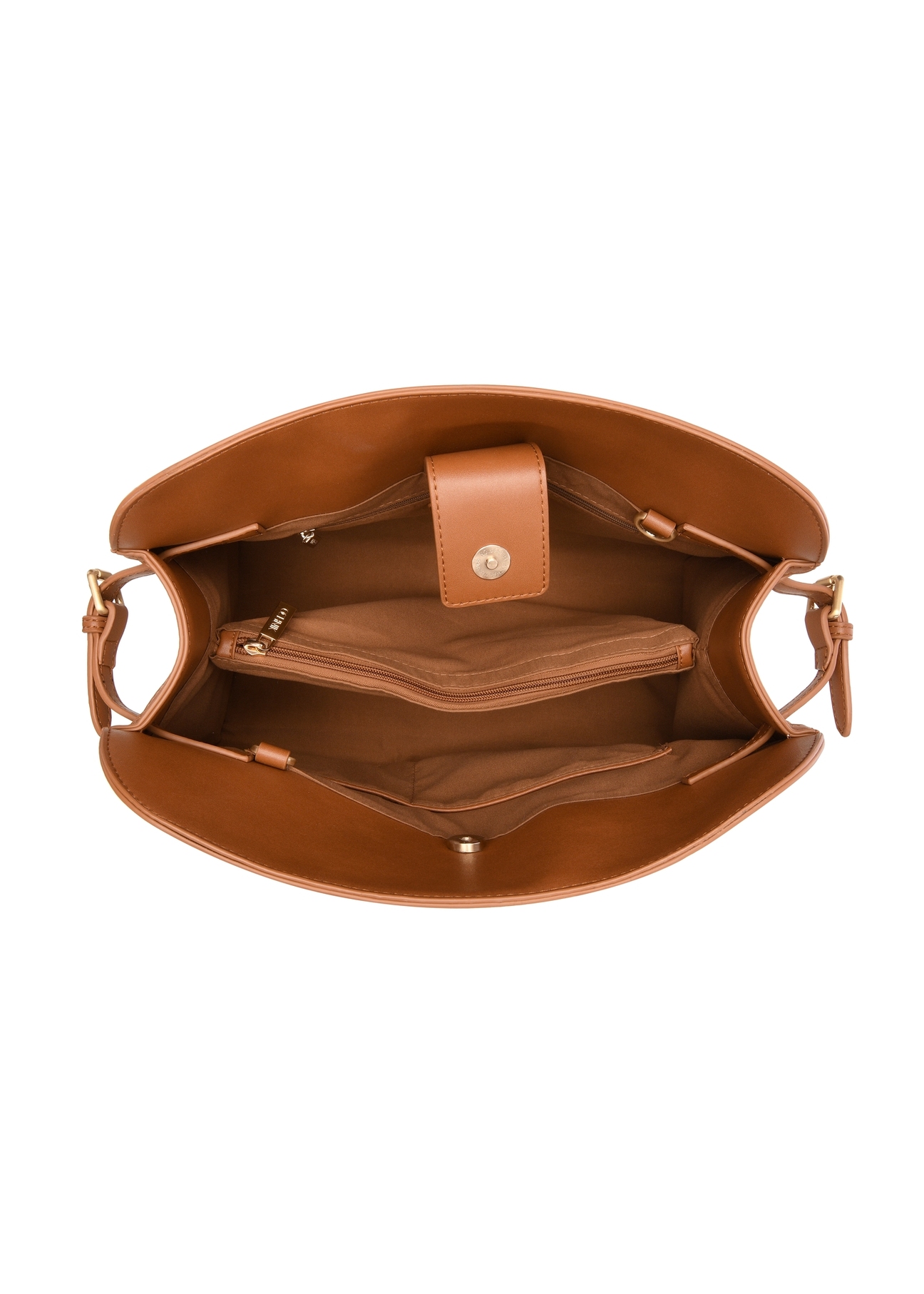 Béžová veľká dámska kabelka TOREC-1202-0P(W26), pohľad na produkt vo vnútri na bielom pozadí.