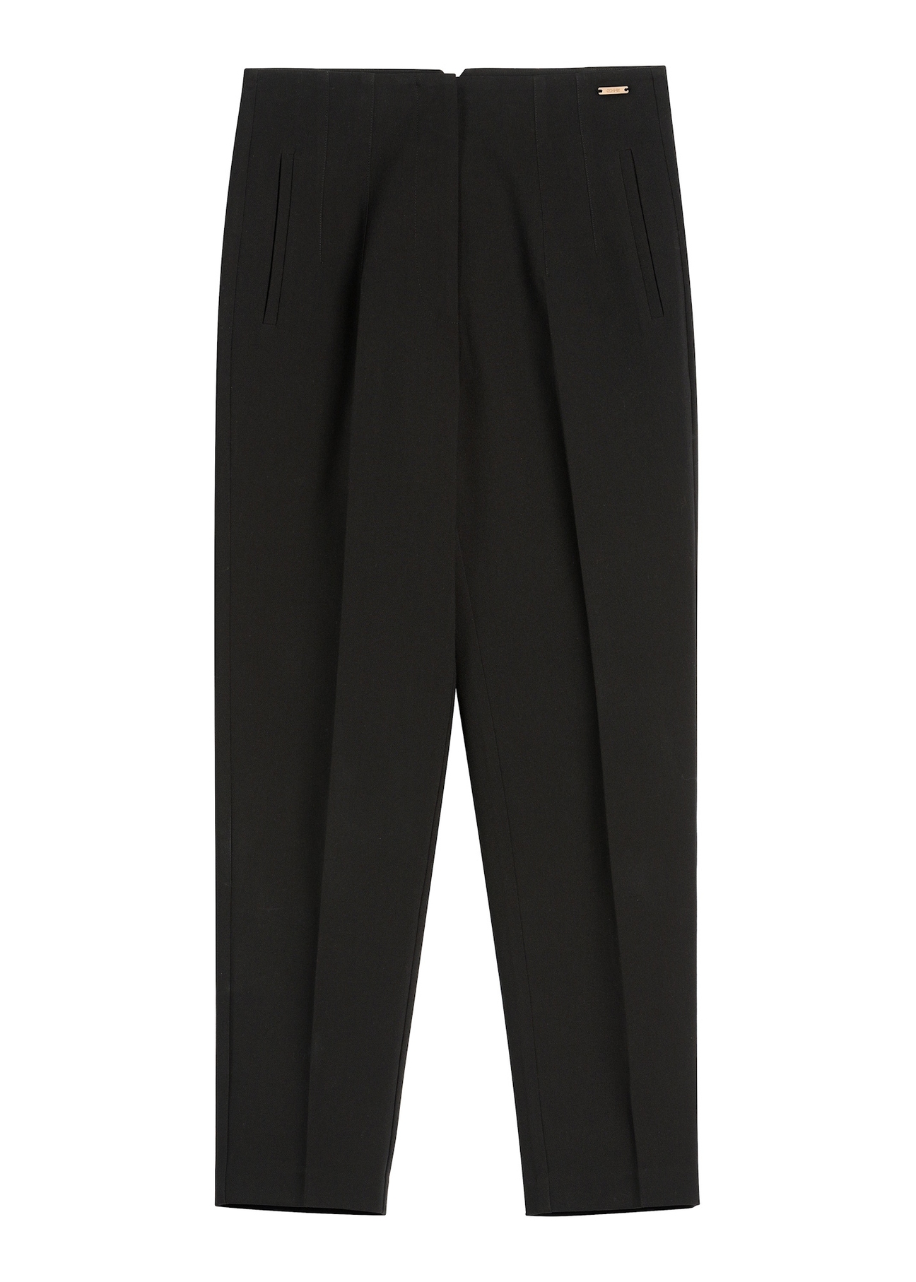 Čierne elegantné dámske nohavice SPODT-0109-99(W26) - pohľad spredu na produkt, na bielom pozadí.