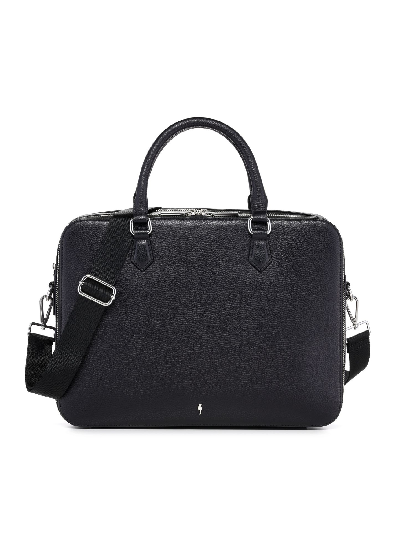 Čierna kožená taška na notebook TORES-1222-99-9I(W26) - pohľad spredu na bielom pozadí.