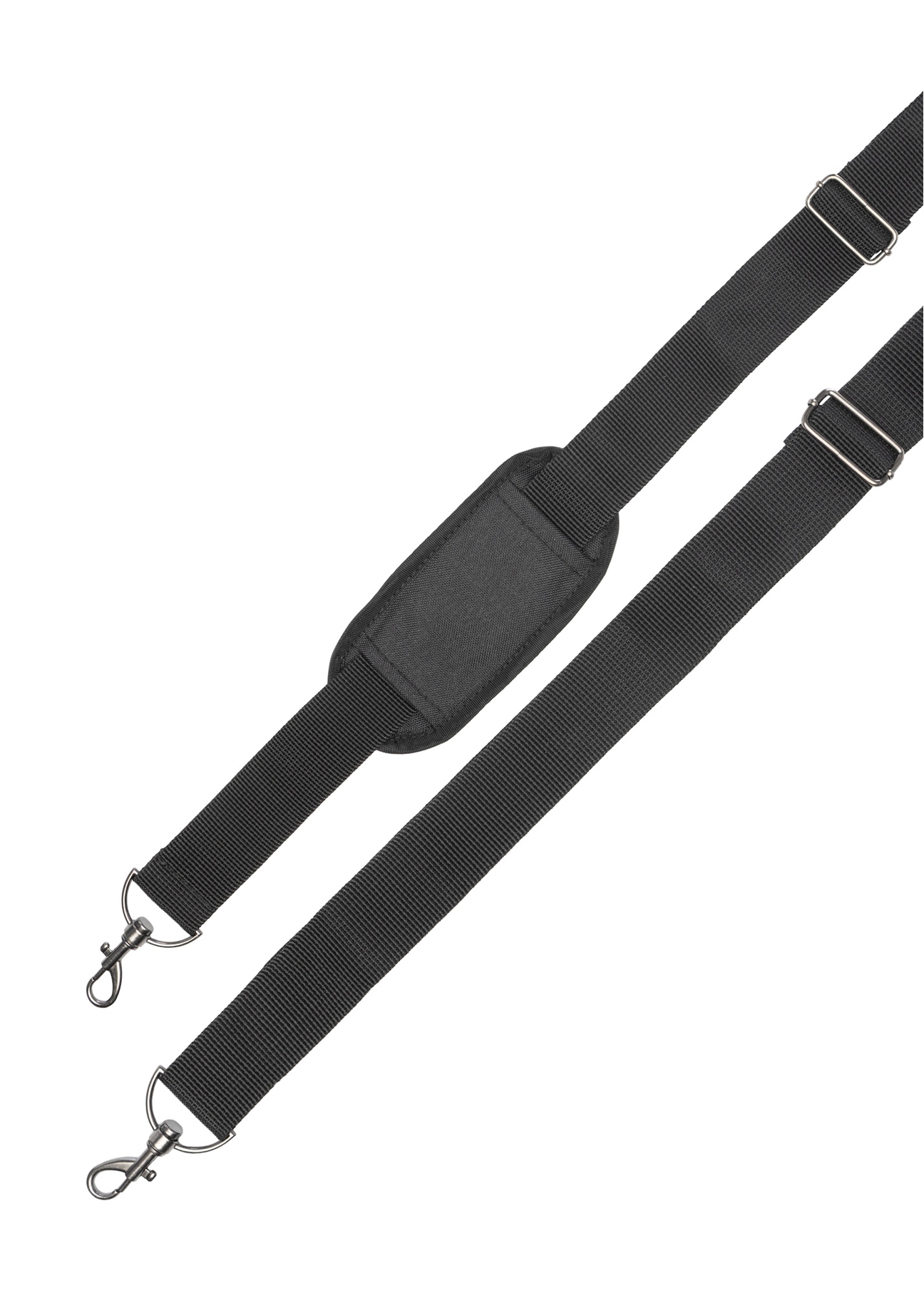 Čierna veľká kozmetická taška WALNY-0045-99-14(W26), pohľad na popruh produktu na bielom pozadí.