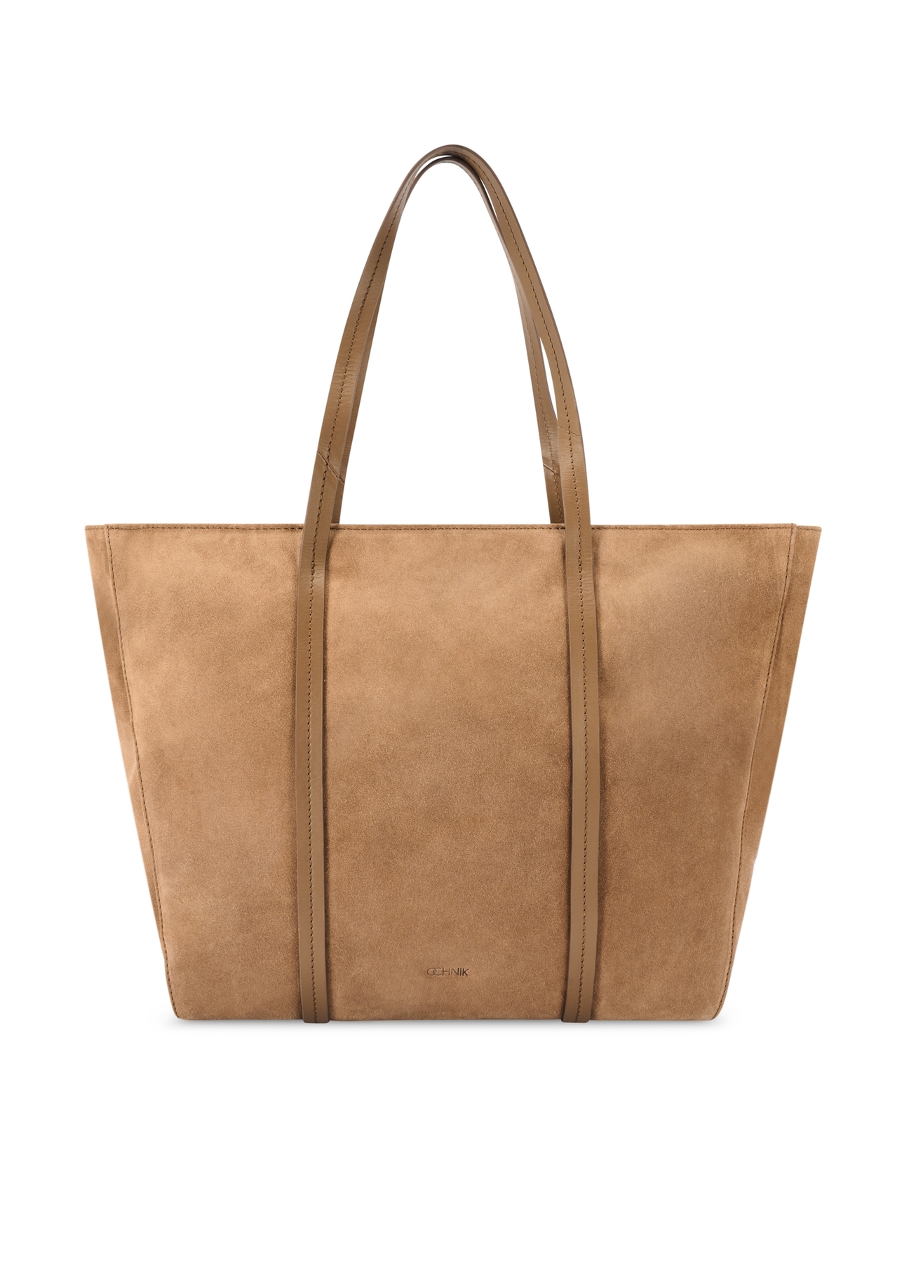 Dámska nákupná taška béžovej farby z semišu TORES-1248-1B(W26) - pohľad spredu na produkt, na bielom pozadí.