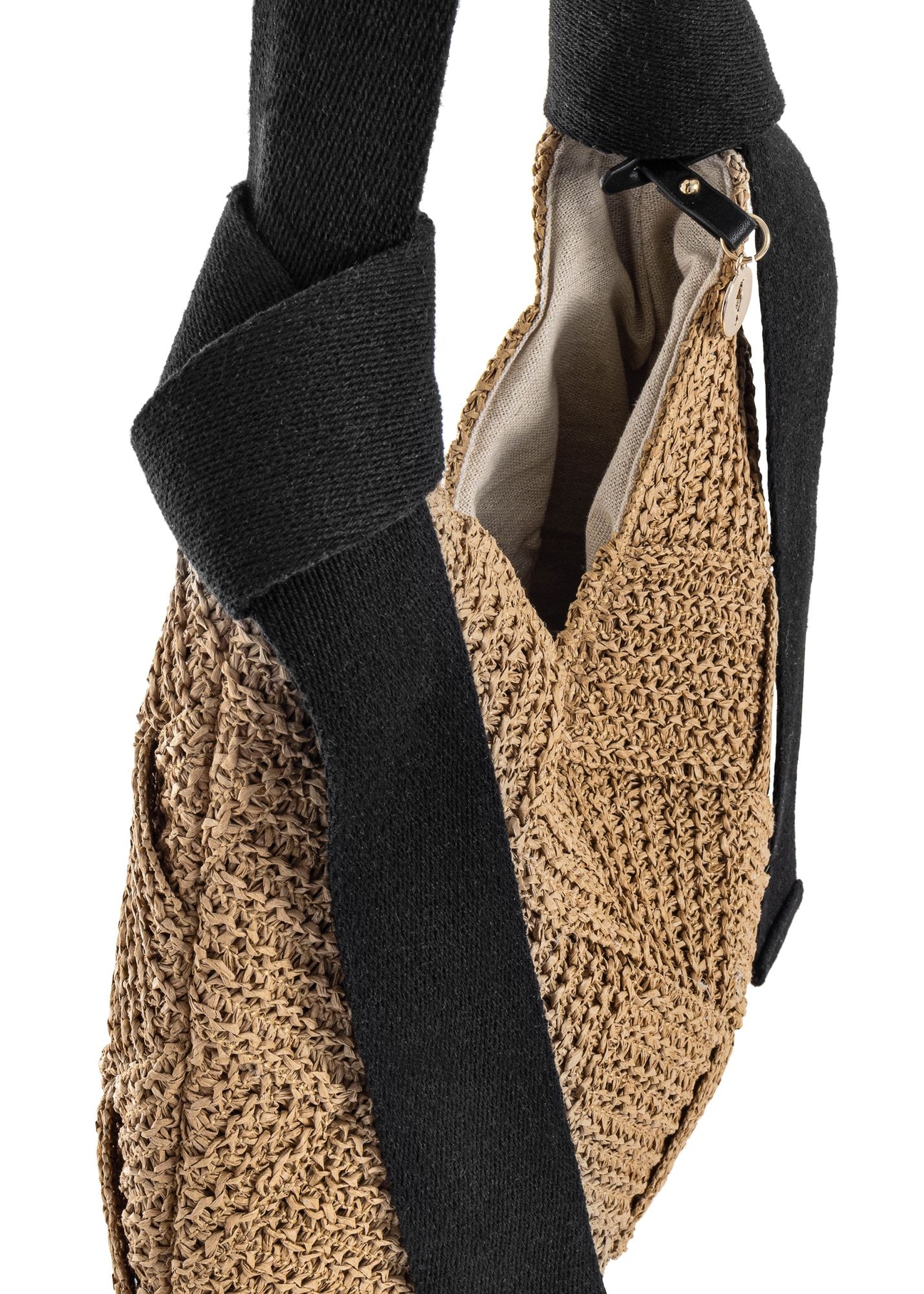 Béžová dámska kabelka z prírodného vlákna TOREC-1039-1E(W26) - detailný záber, na bielom pozadí.