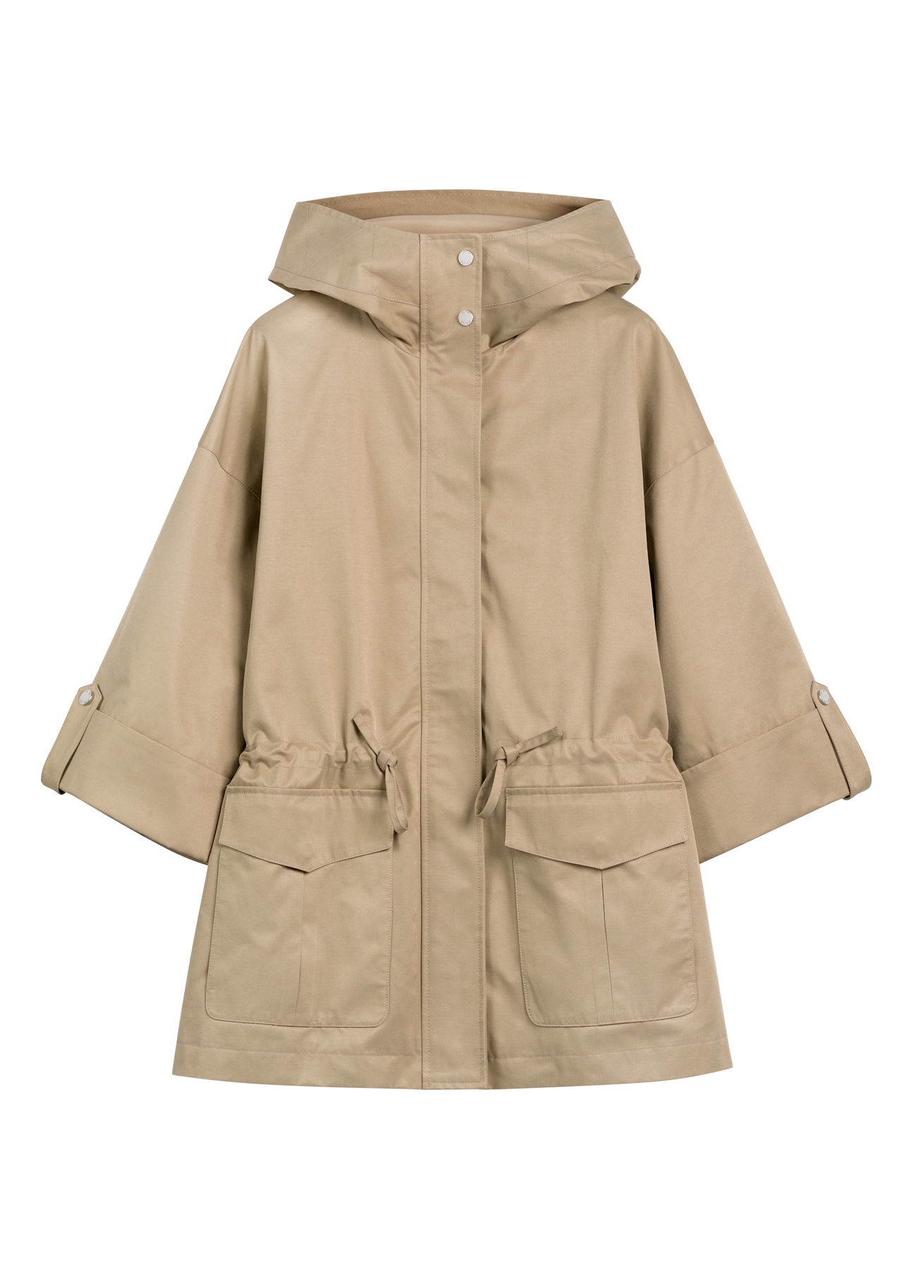 Béžová dámska prechodná bunda KURDT-0661-1B(W26), pohľad spredu na bielom pozadí.