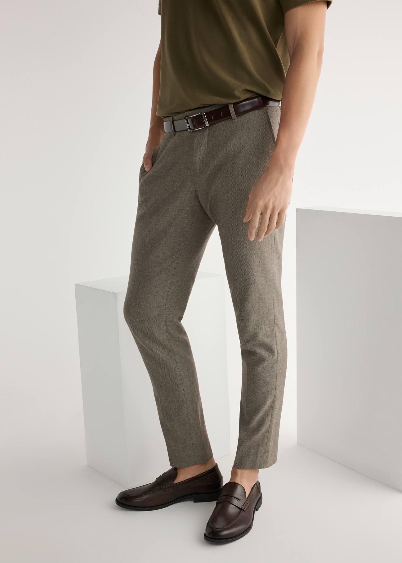 Hnedé kožené pánske mokasíny BUTYM-0482-1I(W26)