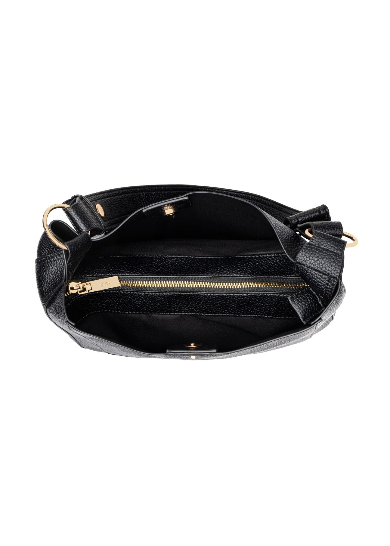 Čierna dámska hobo kabelka TOREC-1257-9I(Z26) - pohľad na produkt zhora na bielom pozadí.