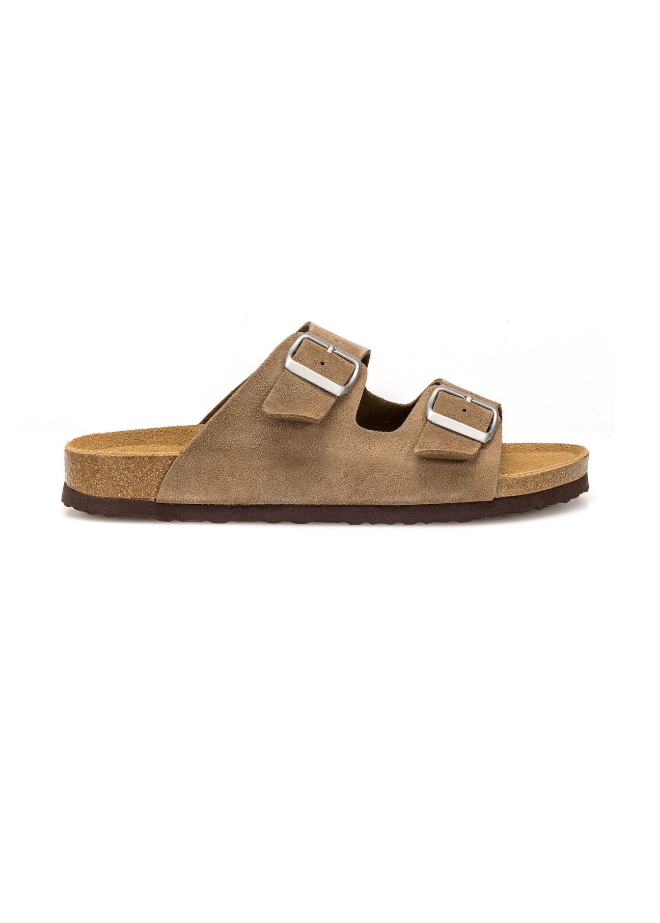 Pánske kožené žabky v chladnej béžovej farbe BUTYM-0495-1K(W26), bočný pohľad na produkt na bielom podklade.