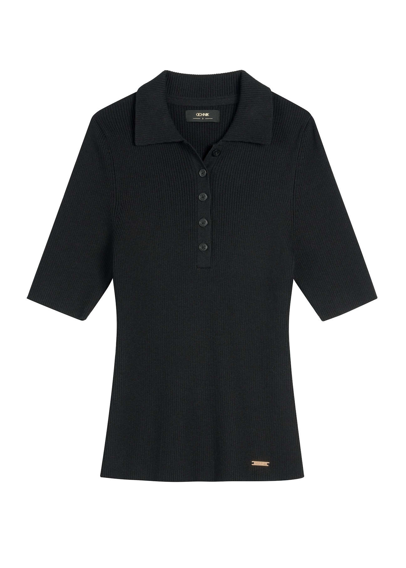 Dámska rebrovaná blúzka s krátkym rukávom BLUDT-0200-99(W26), pohľad spredu na bielom pozadí.