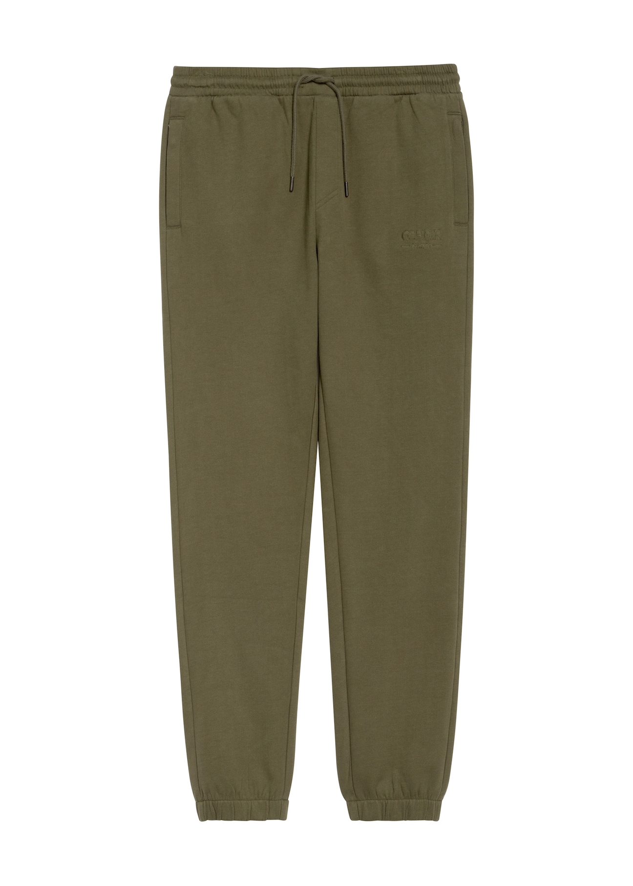 Pánske khaki tepláky SPOMT-0101-55(Z25), pohľad spredu na bielom pozadí.