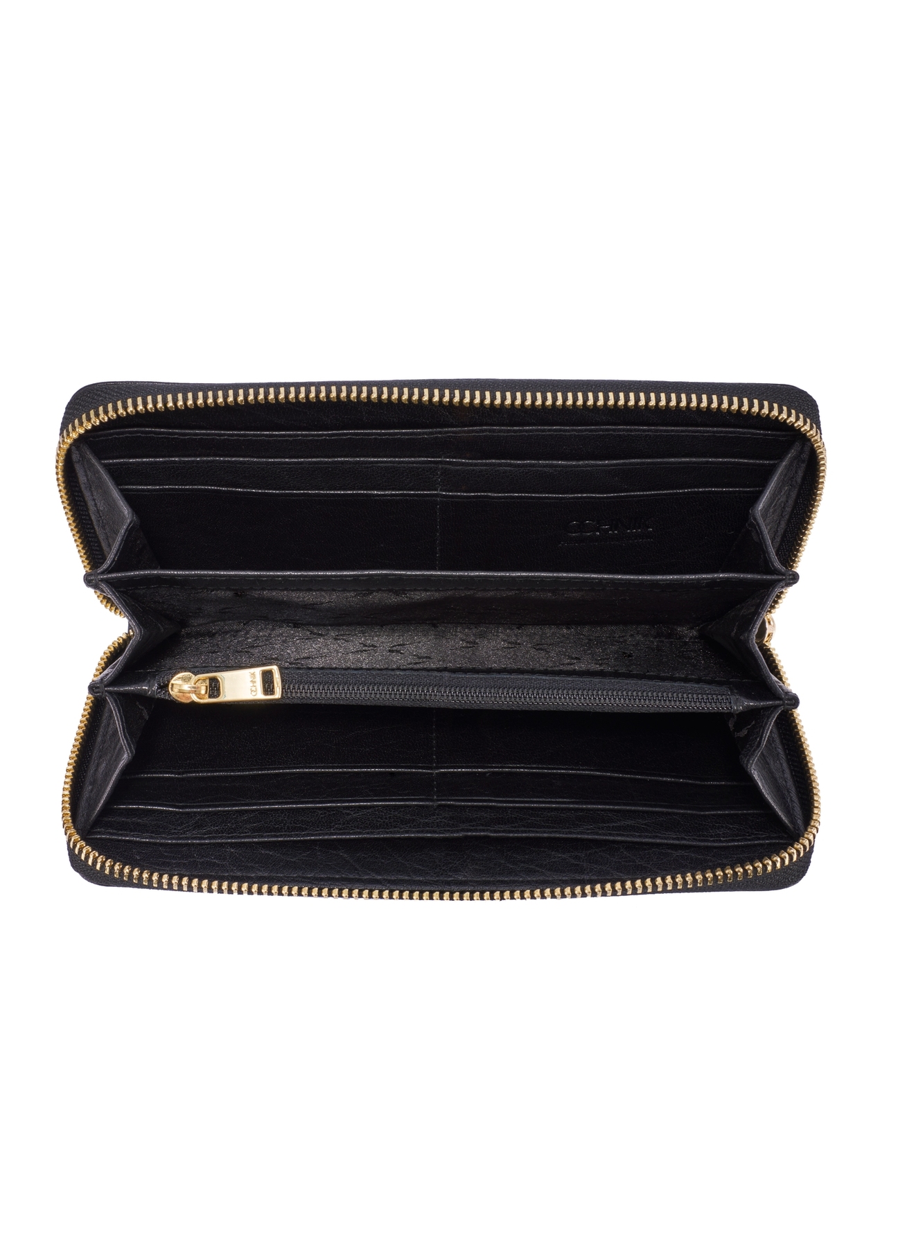 Čierna kožená dámska peňaženka PORES-0985-99(W26), pohľad na produkt zhora na bielom pozadí.