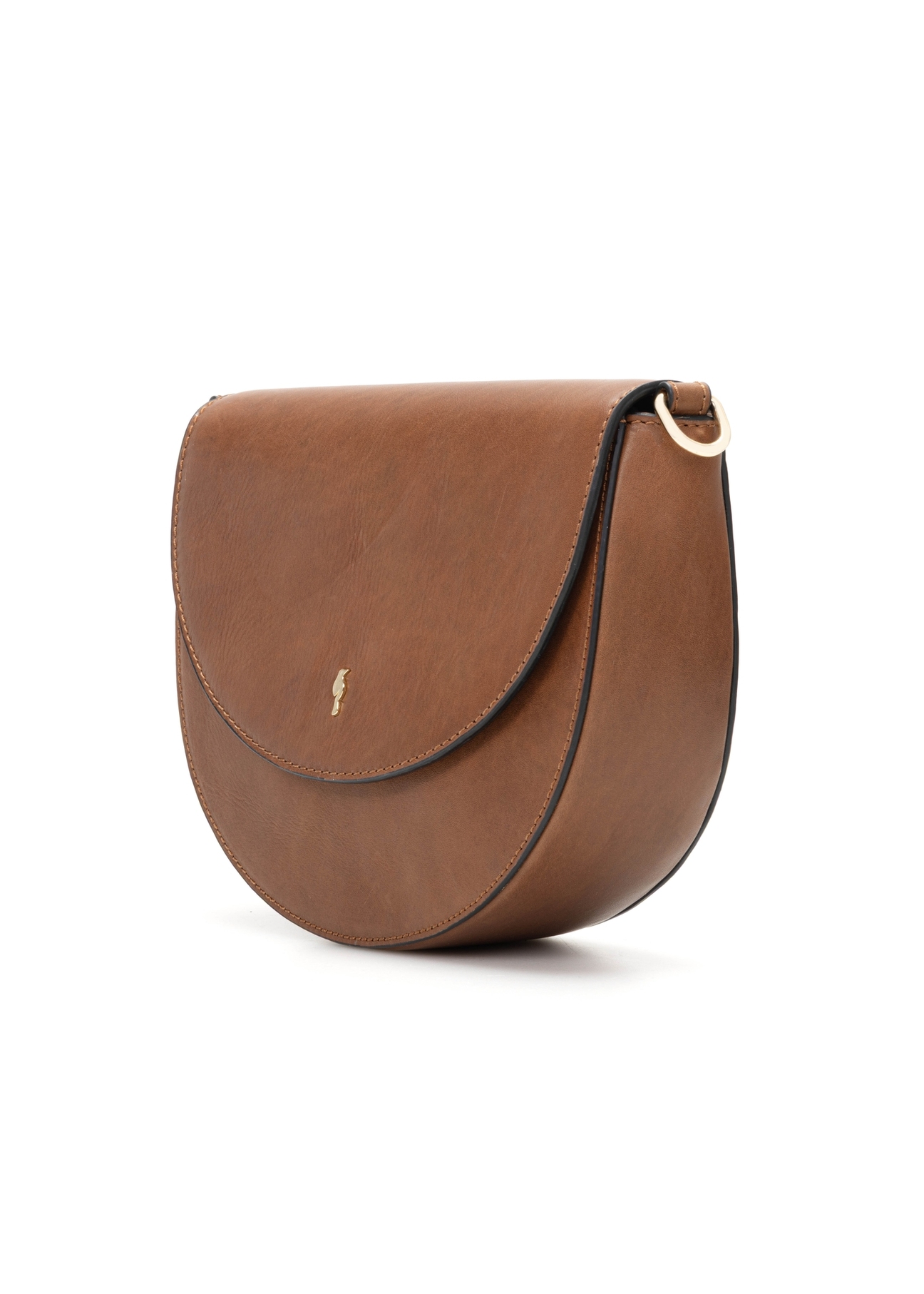 Dámska hnedá kožená taška cez rameno TORES-1246-1F(W26), diagonálny pohľad na produkt na bielom pozadí.