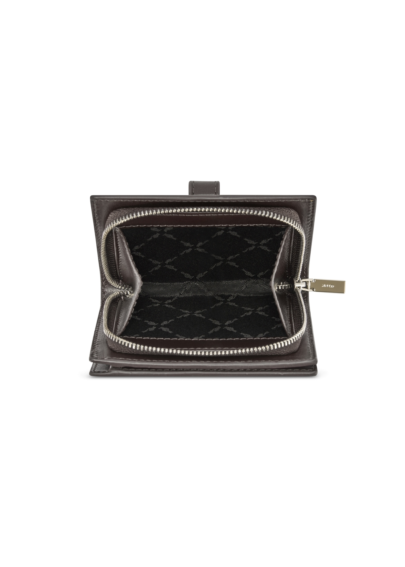 Čierna kožená dámska peňaženka PORES-0975-99(Z25), pohľad na produkt zhora na bielom pozadí.