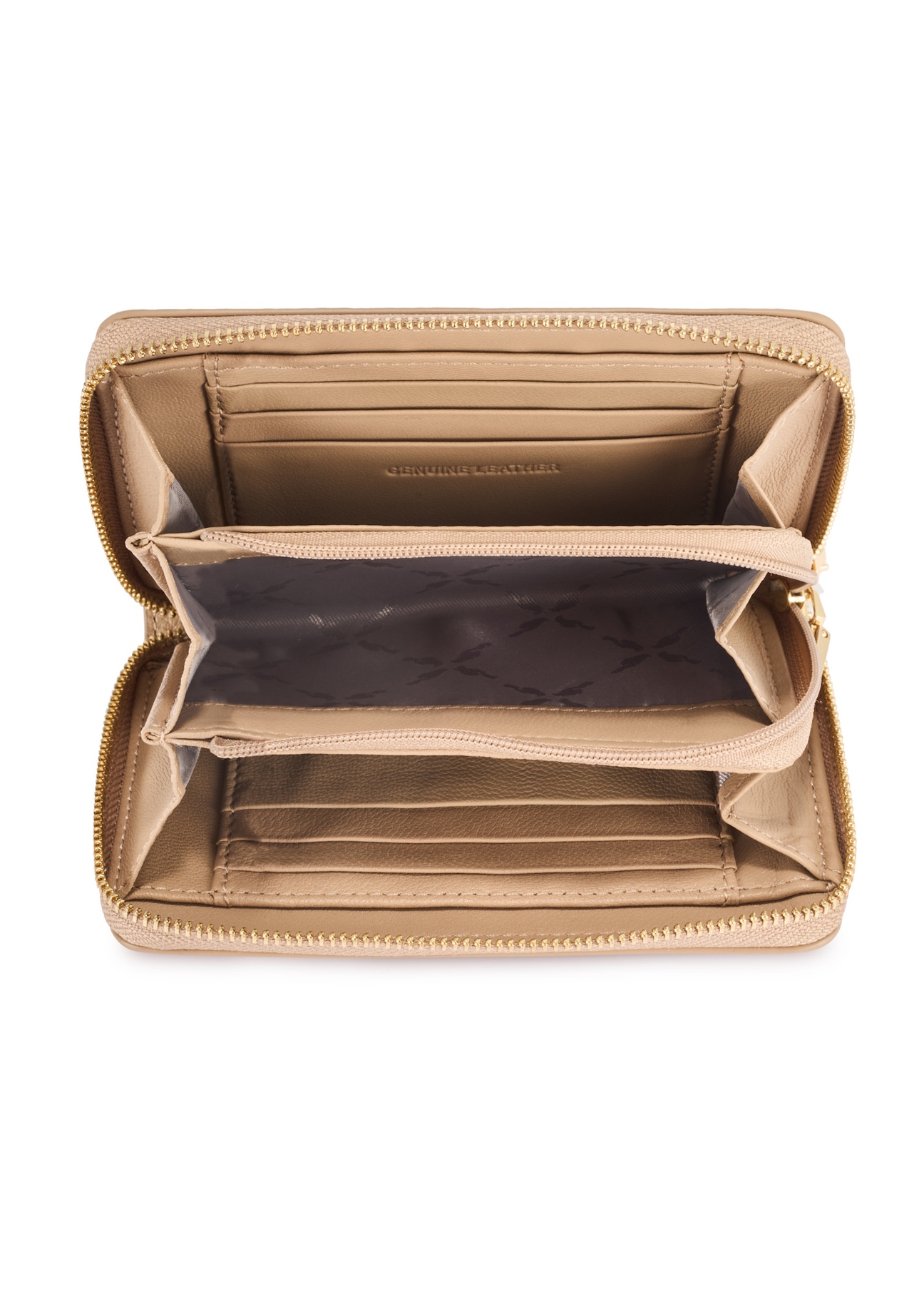 Dámska kožená peňaženka strednej veľkosti béžovej farby PORES-0898R-1B(W26), pohľad na produkt vo vnútri na bielom pozadí.