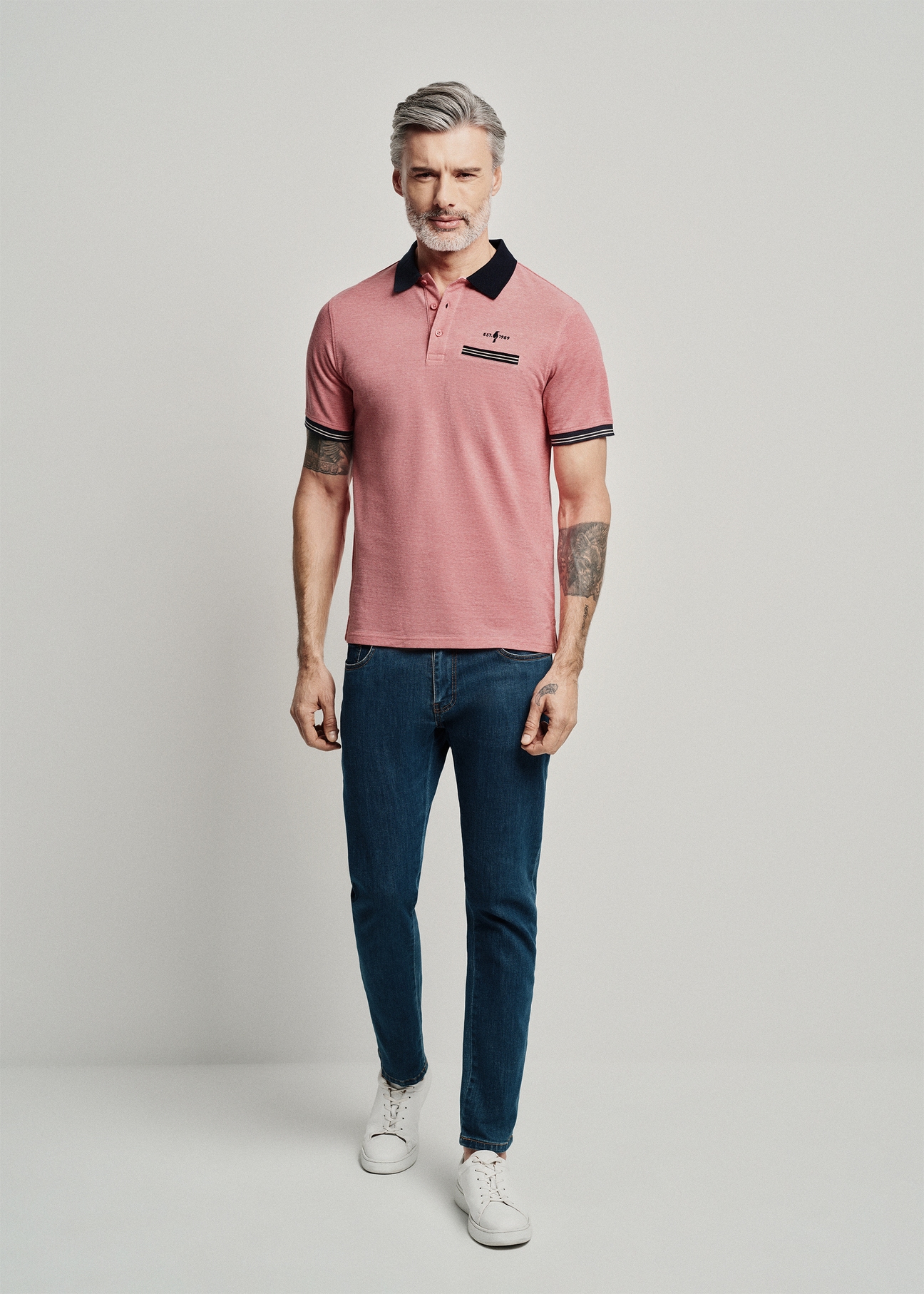 Pánske polo tričko lososovej farby POLMT-0068-43(W24)-02