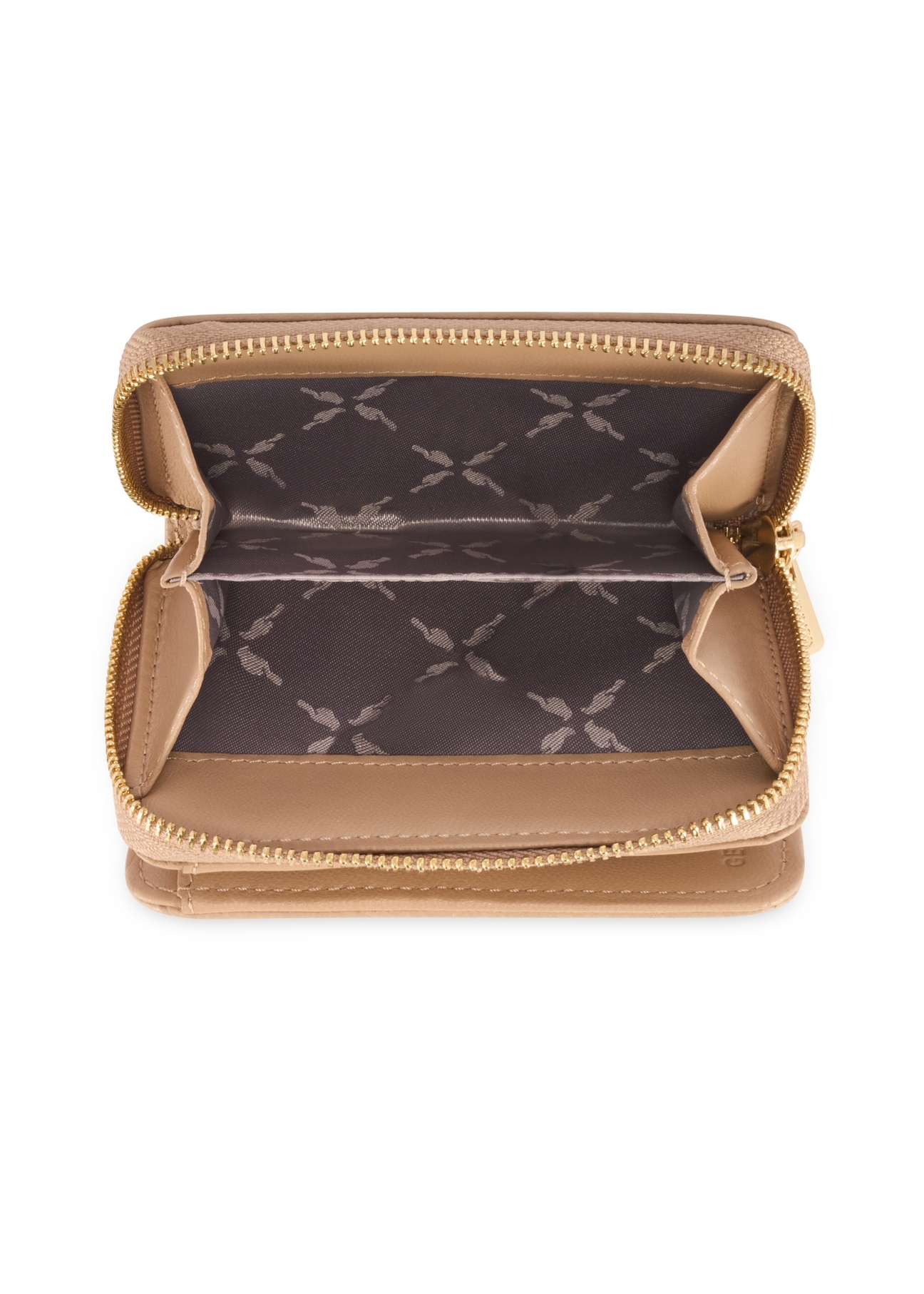 Malá béžová kožená dámska peňaženka PORES-0833R-1B(W26), pohľad na produkt vo vnútri na bielom pozadí.