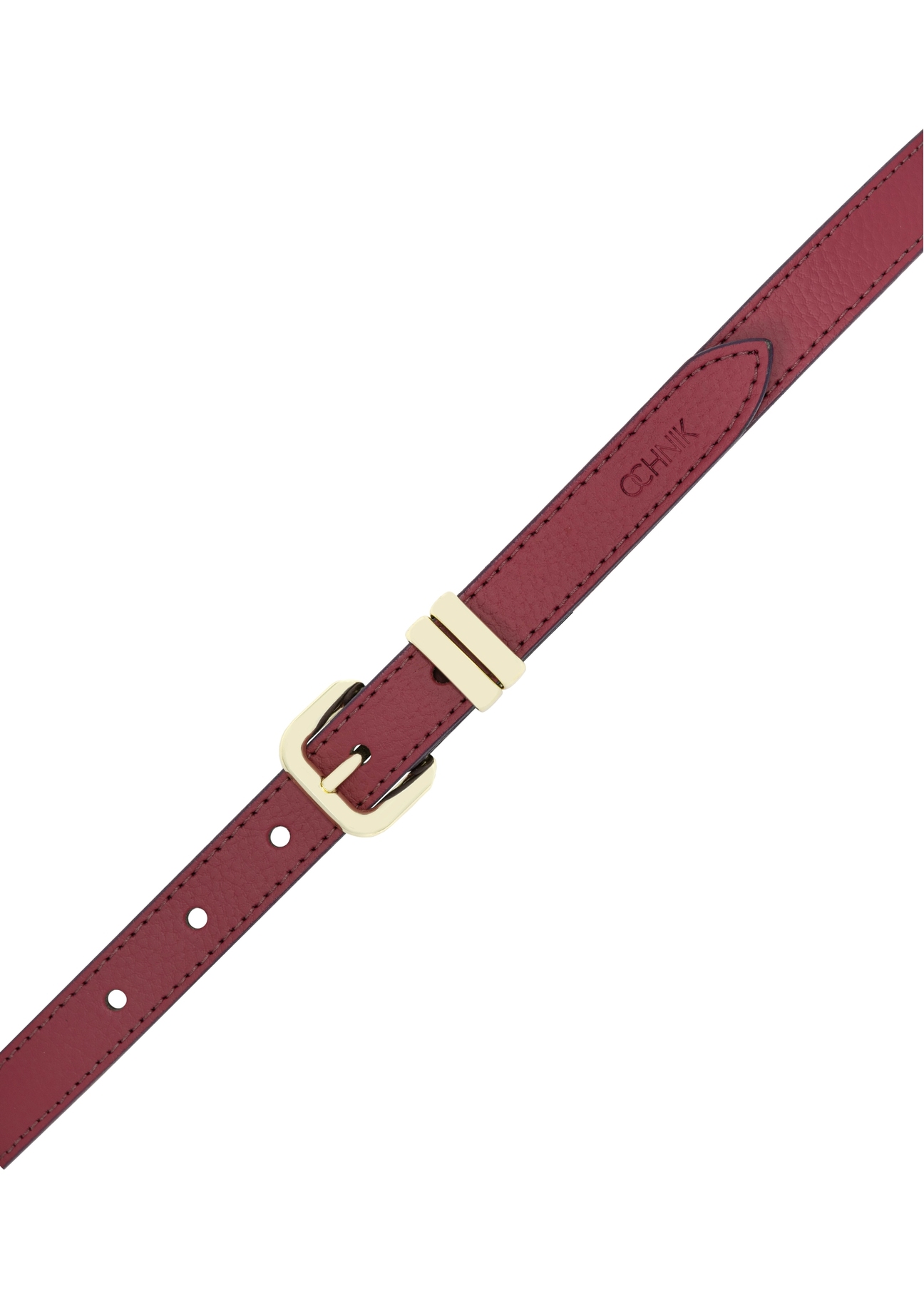 Dámsky kožený opasok fuchsiovej farby PASDS-0321-5E(W26) - pohľad na produkt zhora, na bielom pozadí.