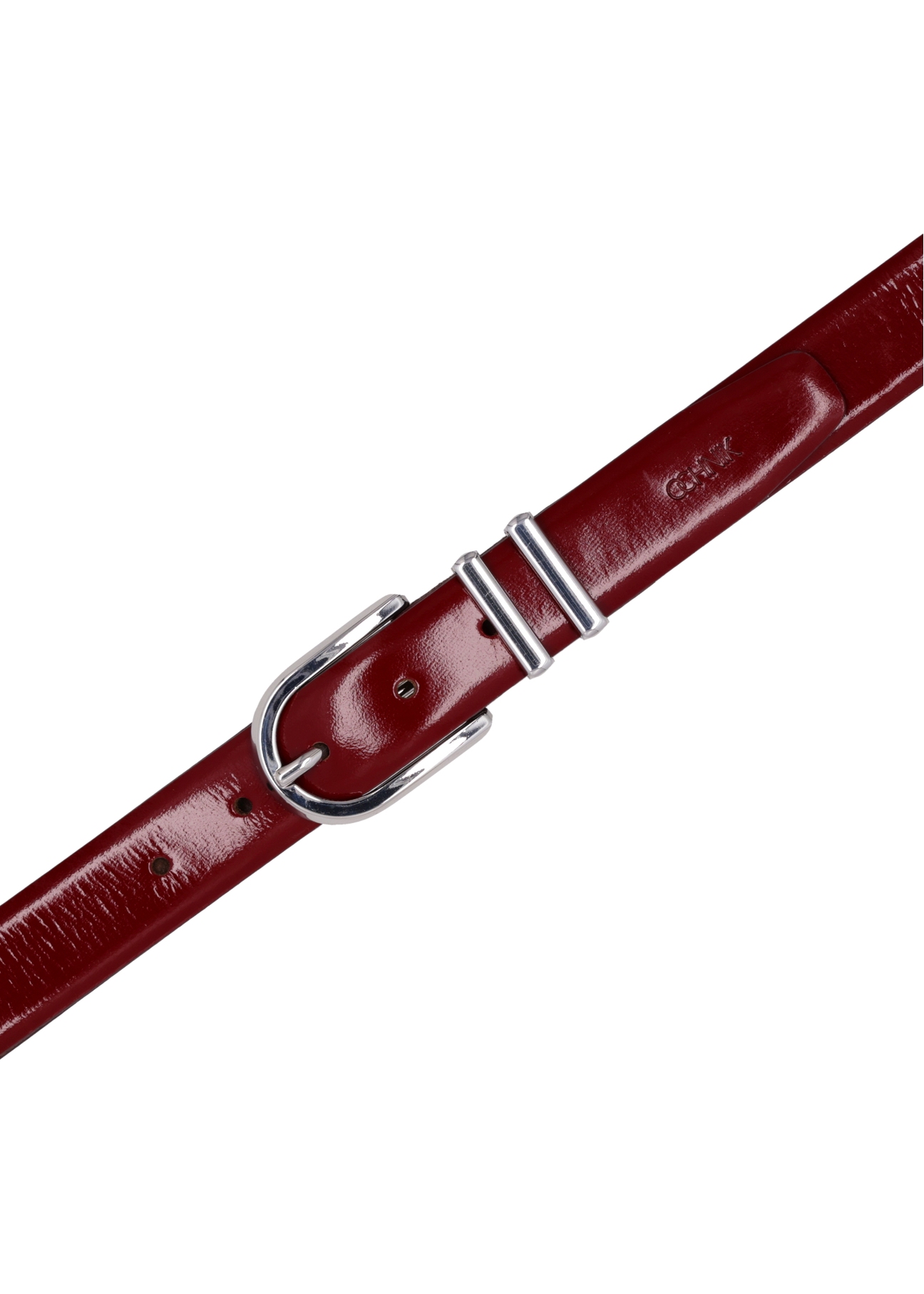 Dámsky kožený opasok červenej farby PASDS-0159-4C(Z26), pohľad na sponu produktu na bielom pozadí.