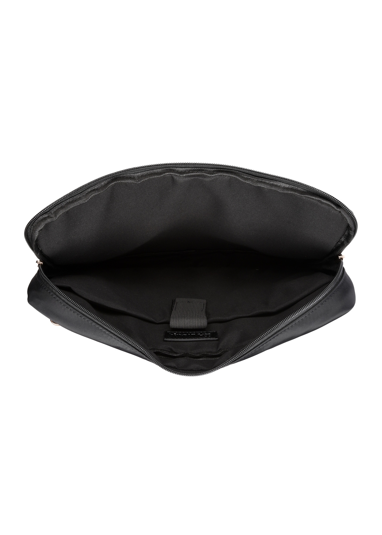 Čierna dámska taška na notebook TOREN-0344-99(W26), pohľad na produkt vo vnútri na bielom pozadí.