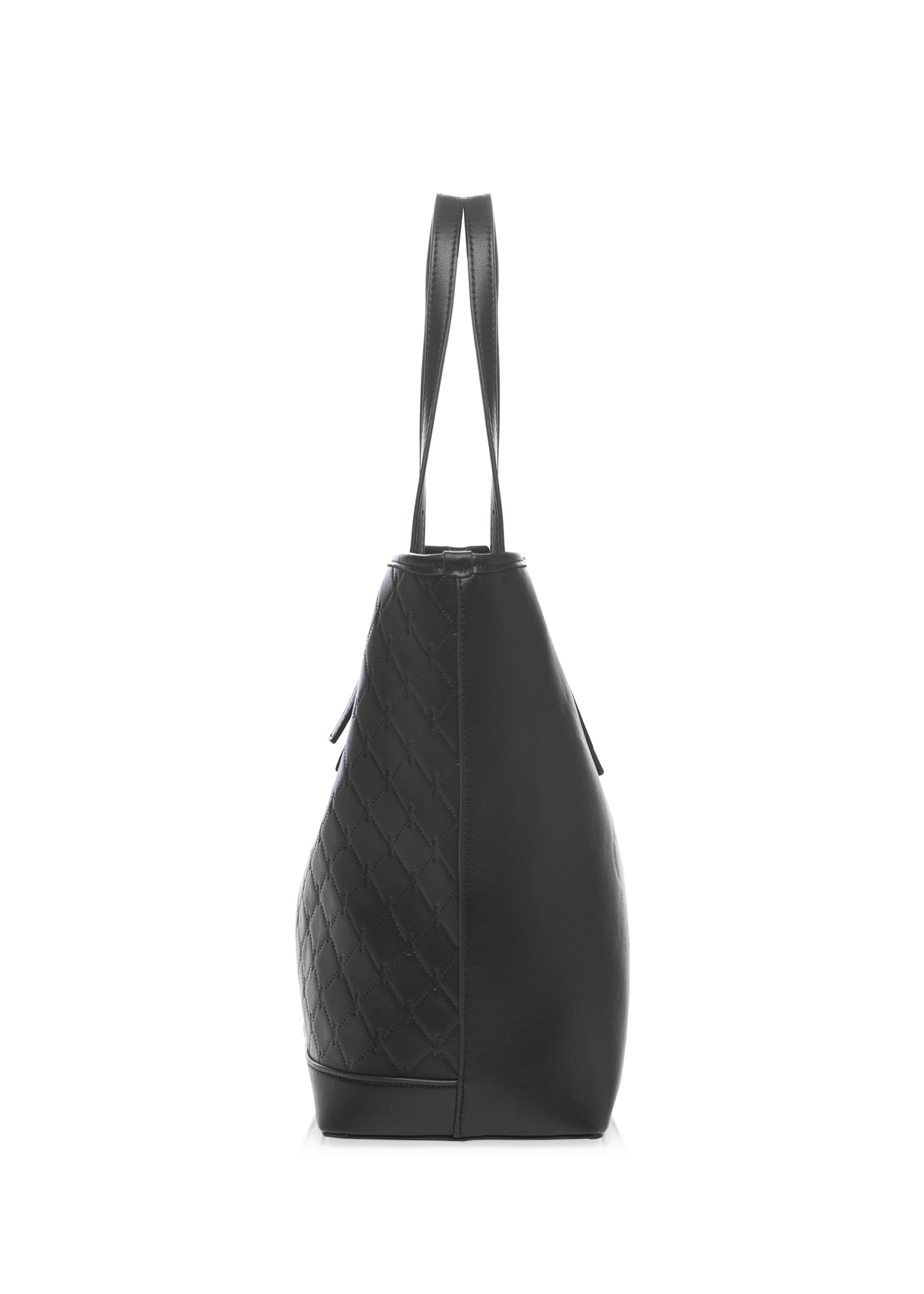 Čierna nákupná taška s monogramom TOREC-1181-9P(W26), bočný pohľad na produkt na bielom pozadí.