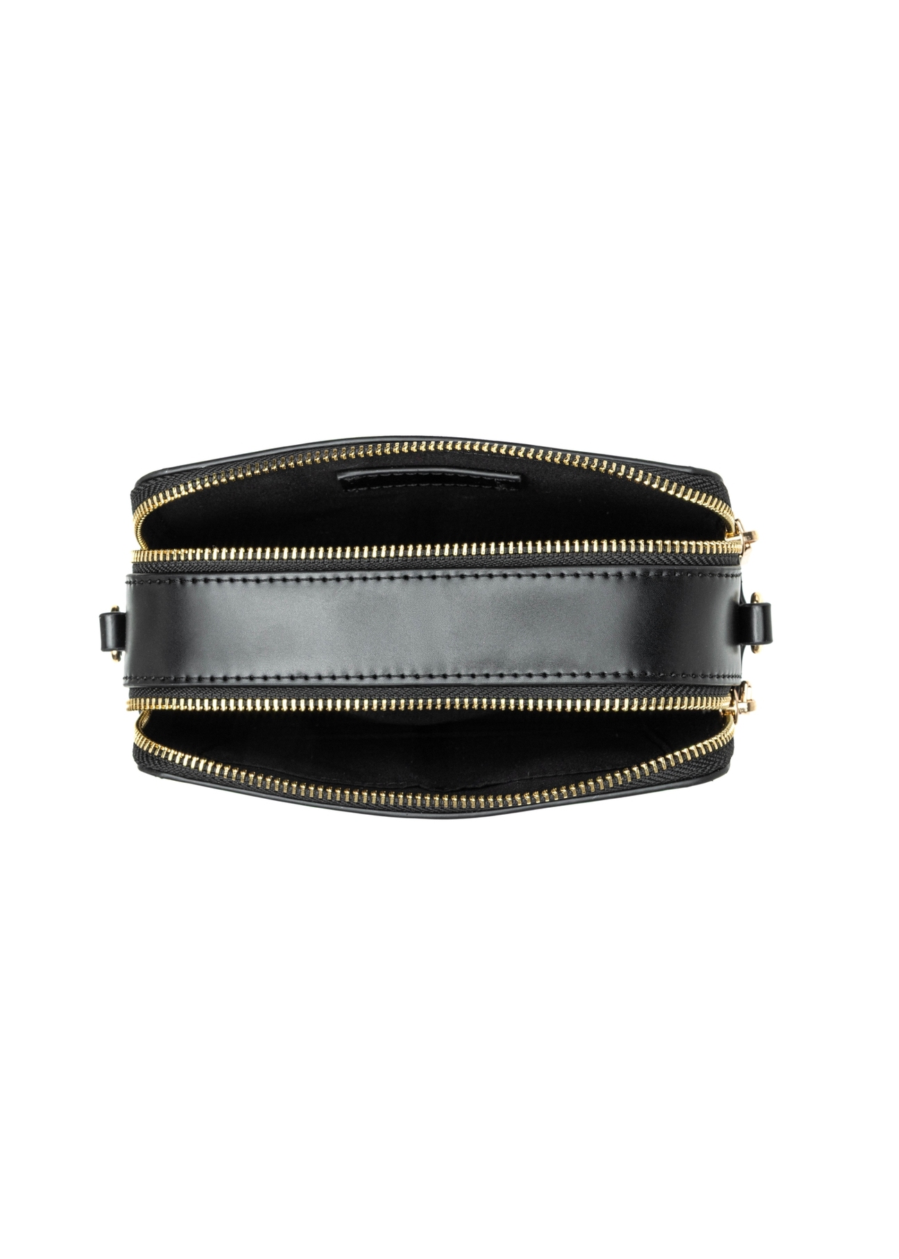 Čierna malá dámska kabelka TOREC-1126-99(W26), pohľad na produkt zhora na bielom pozadí.