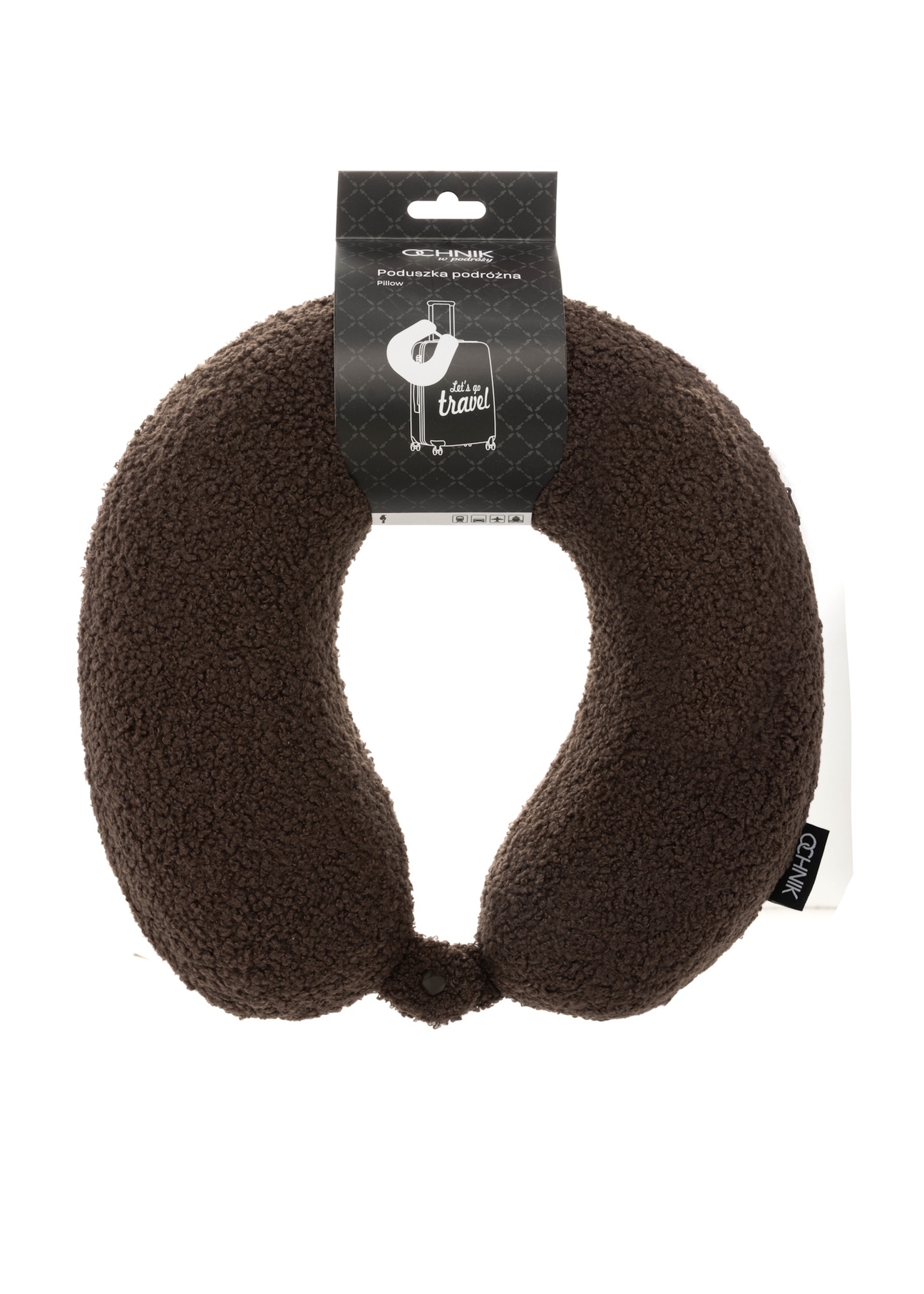 Mäkká hnedá opierka hlavy AW-014-0003-1H(W26), pohľad na produkt s obalom na bielom pozadí.