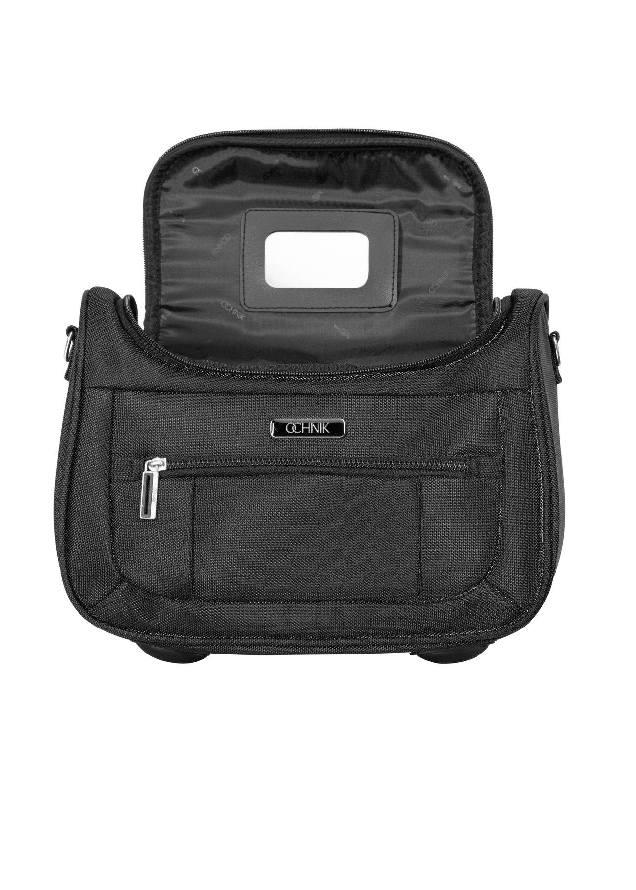 Kozmetická taška WALNY-0046-99-14(W26), pohľad spredu na výrobok s otvorenou chlopňou na bielom pozadí.