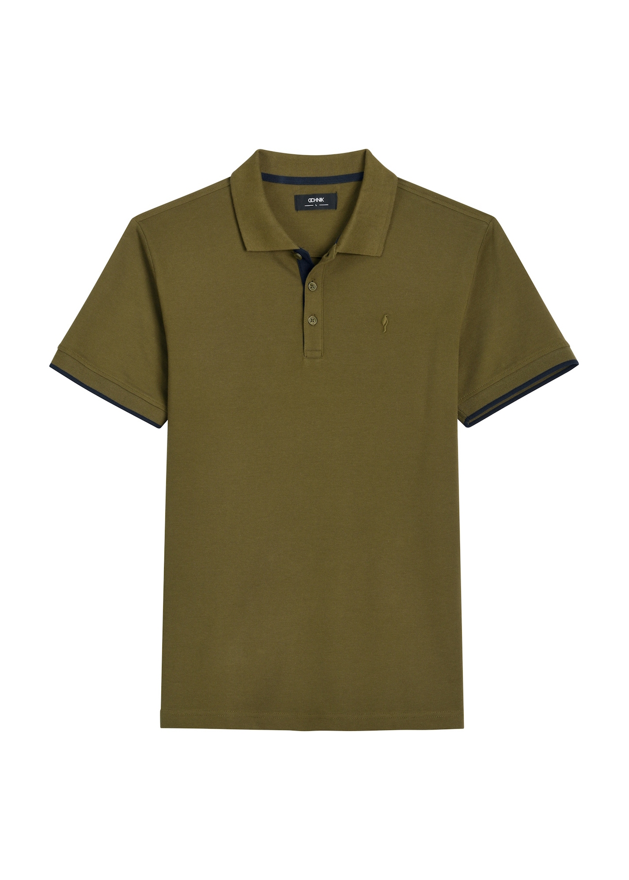 Bavlnené khaki polo tričko POLMT-0045B-8D(W26), pohľad spredu na bielom pozadí.