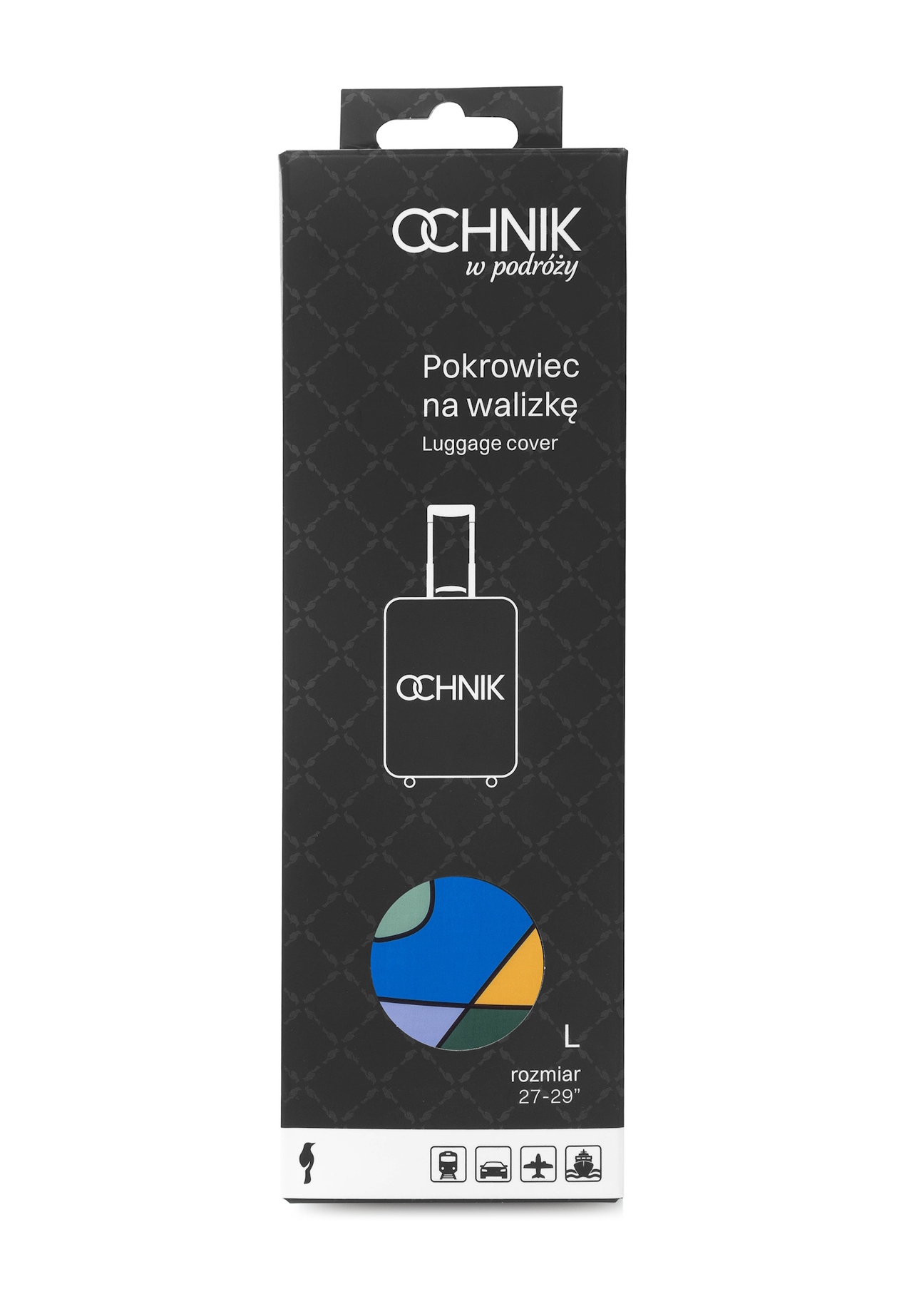 Farebný obal na veľký kufor AW-013-0003-15-L(W25), pohľad na produkt v balení na bielom pozadí.