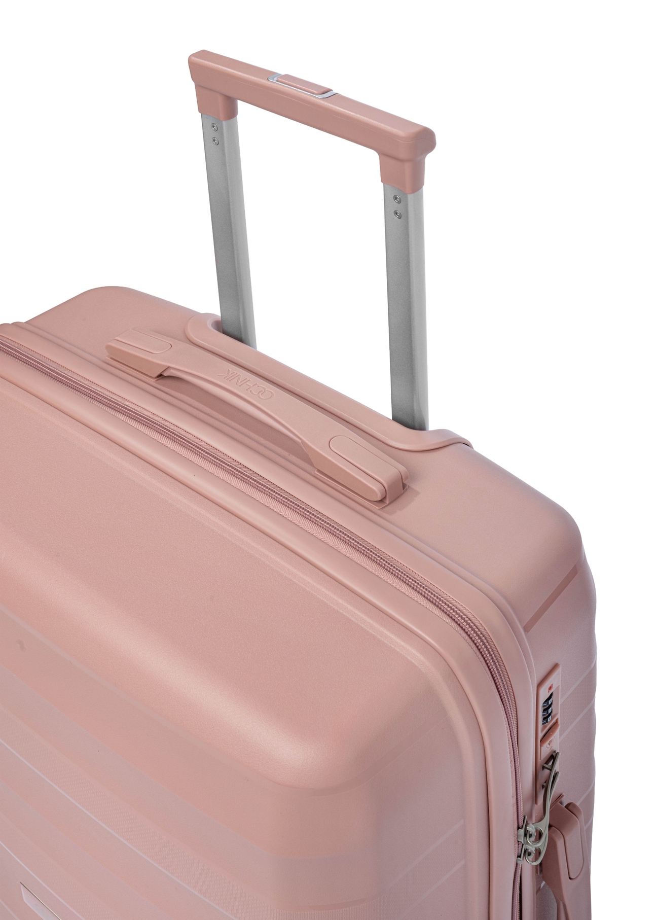 Malý kufor na kolieskach WALPP-0024-5B-19(W26), detailný záber na rukoväť produktu, pohľad na bielom pozadí.