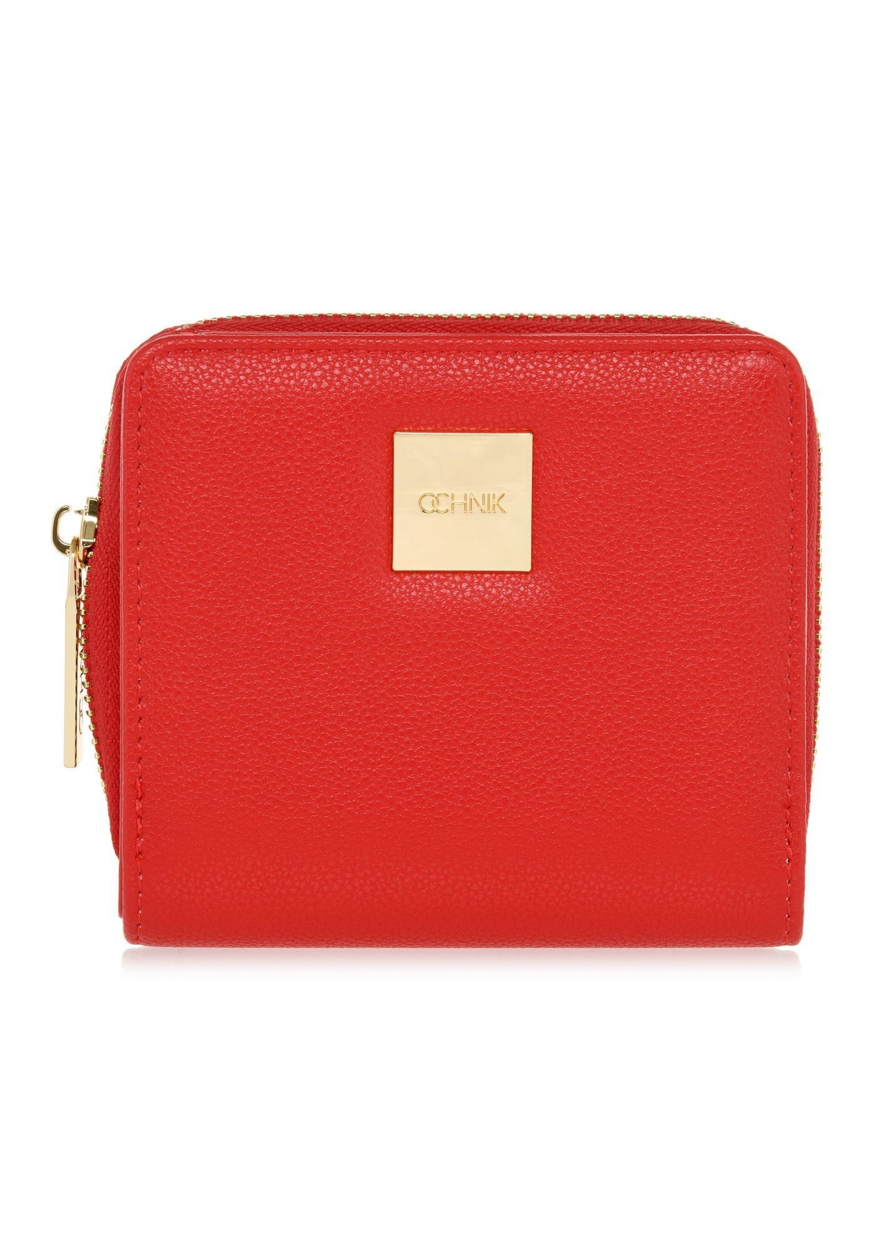 Malá červená dámska peňaženka s logom POREC-0366-4A(W26), pohľad spredu na bielom pozadí.
