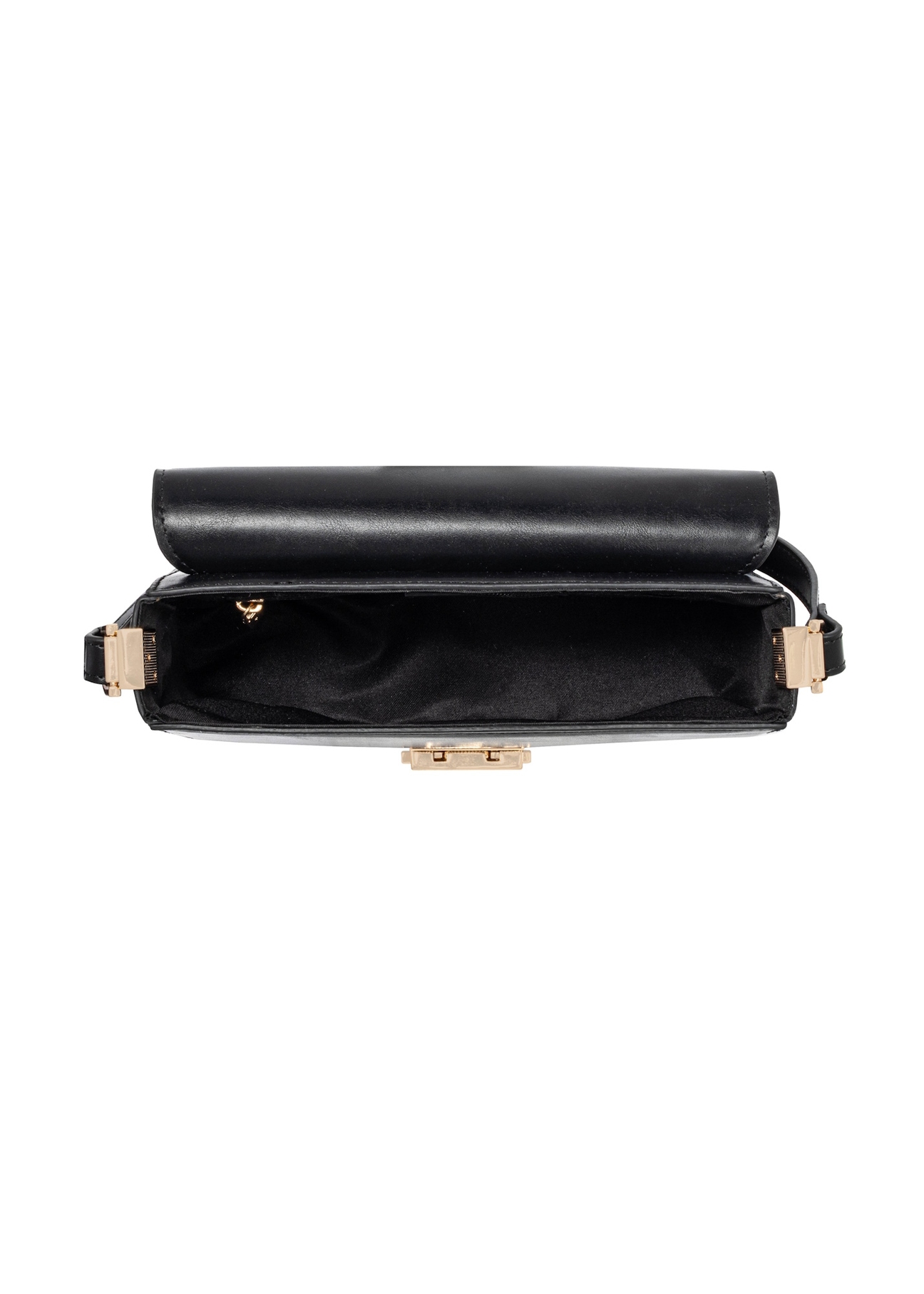 Elegantná čierna dámska kabelka TOREC-1251-99(Z26), pohľad na produkt vo vnútri na bielom pozadí.
