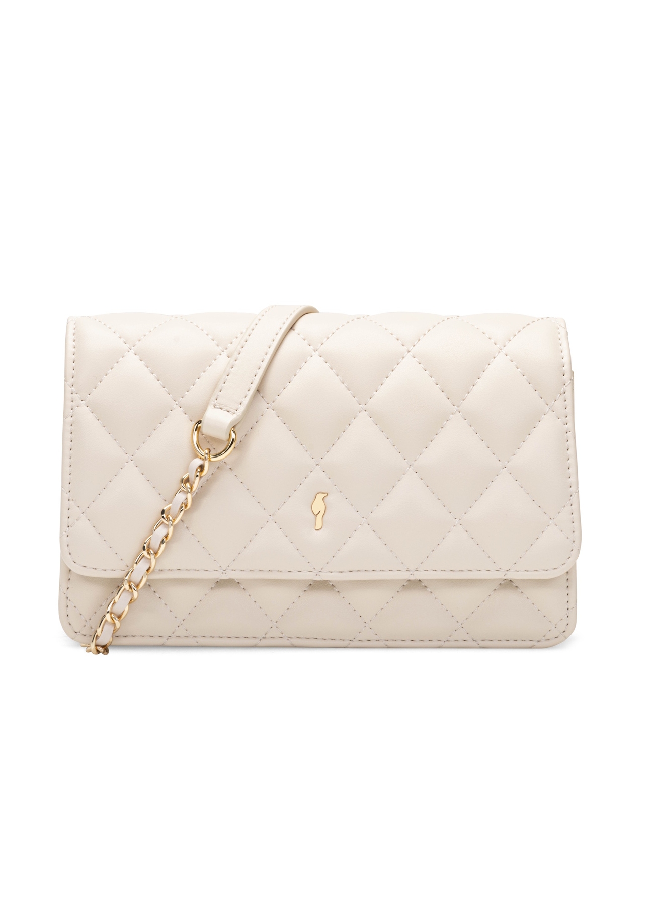 Krémová malá prešívaná dámska kabelka TOREC-1033-0B(W26), pohľad spredu na bielom pozadí.